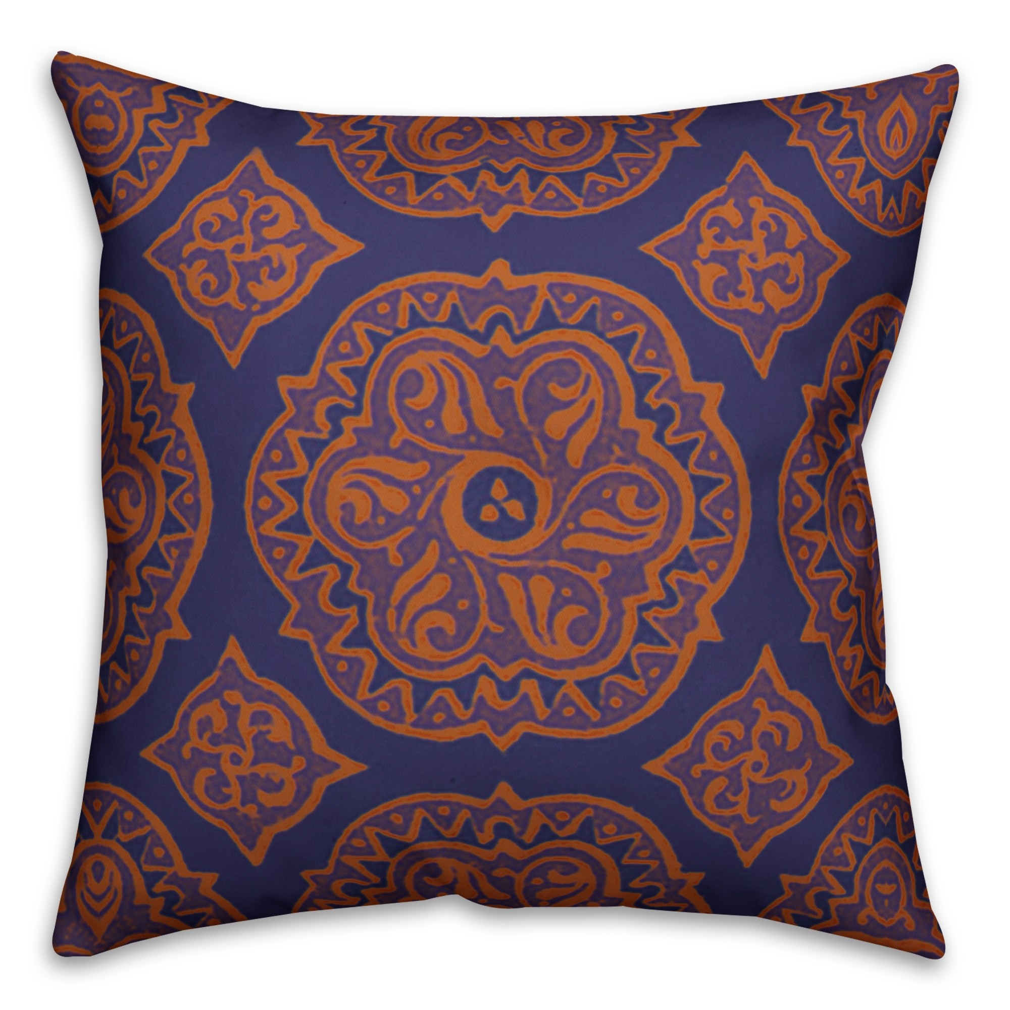 Orange Bohemian Medallion 18x18 Faux Suede Throw Pillow Front