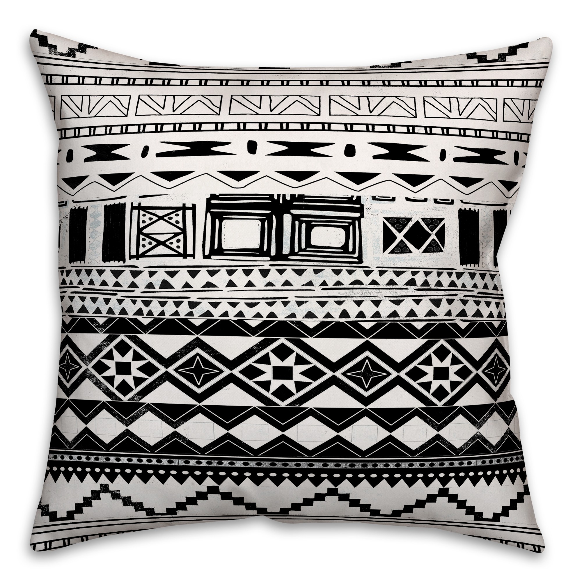 Black and White Boho Tribal I 18x18 Faux Suede Throw Pillow Front