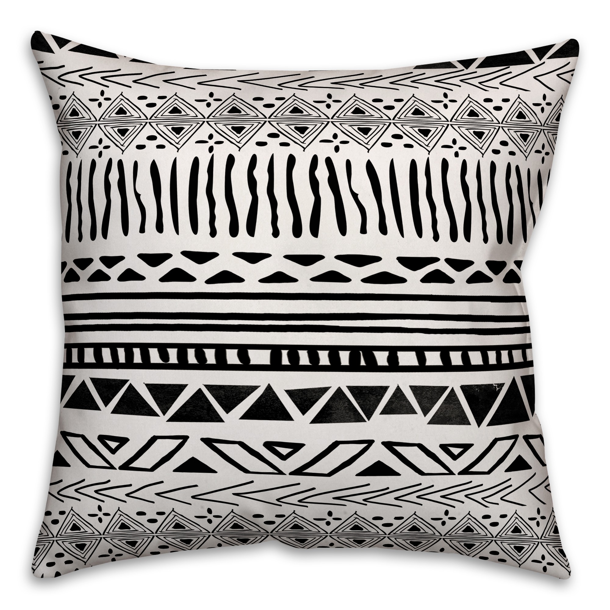 Black and White Boho Tribal II 18x18 Faux Suede Throw Pillow Front