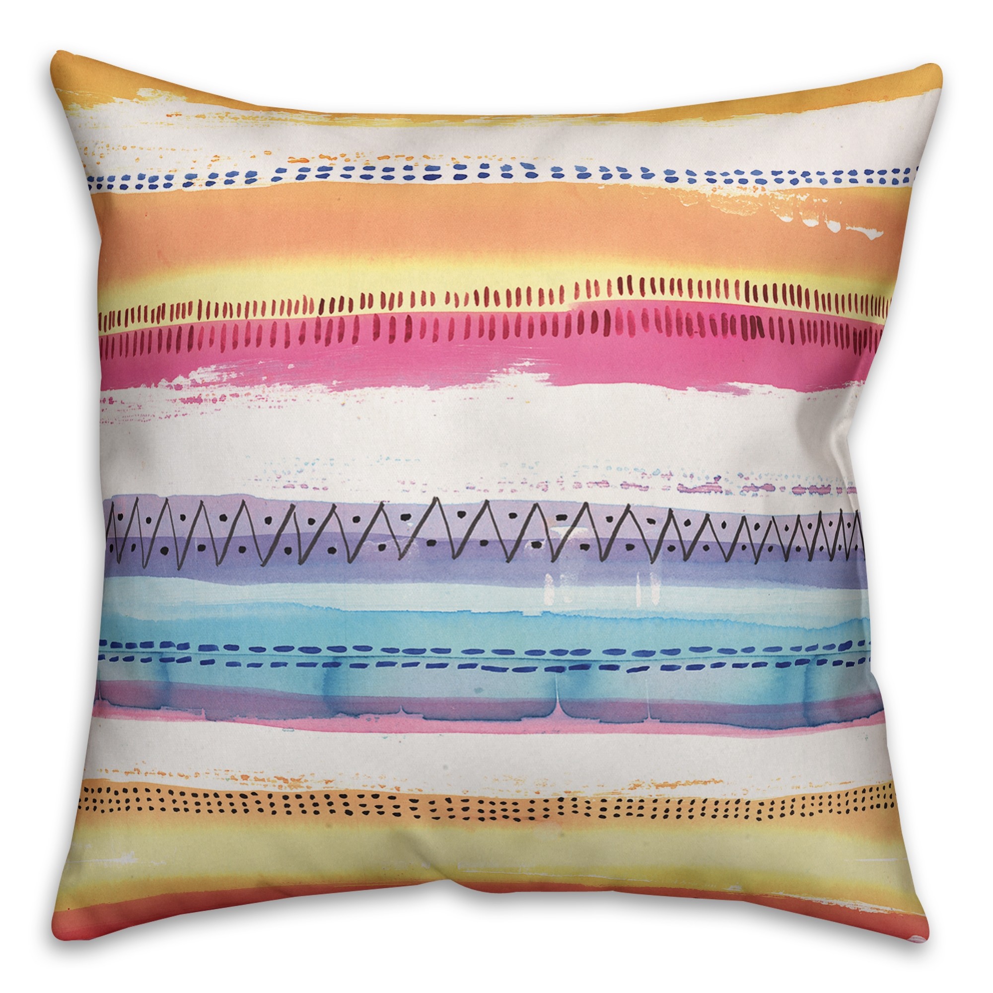 Watercolor Tribal Stripes 18x18 Faux Suede Throw Pillow Front