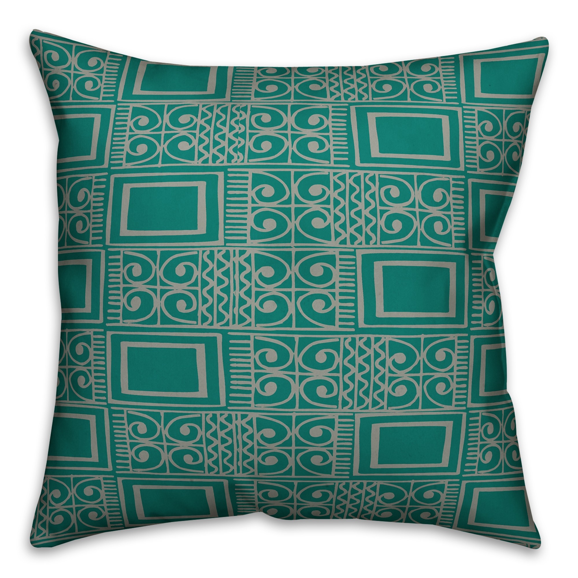 Teal Tribal Squares  18x18 Spun Poly Pillow