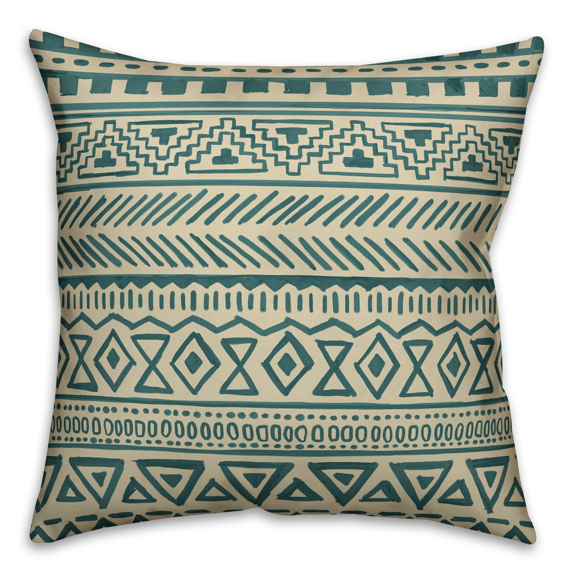 Teal Tribal 18x18 Faux Suede Throw Pillow Front