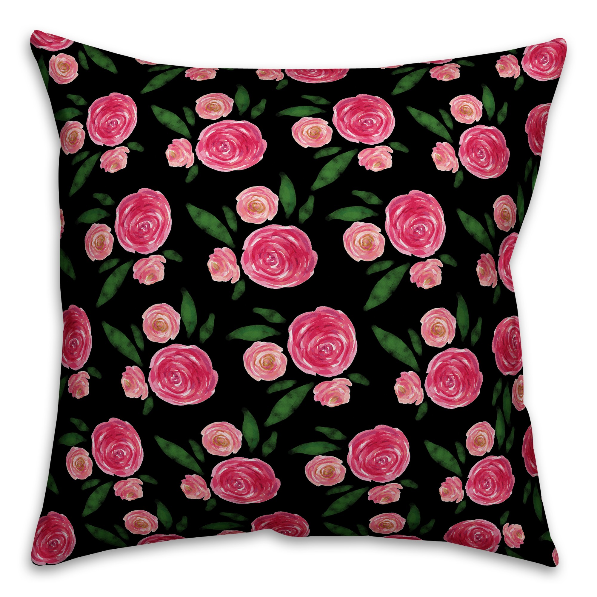 Peony Pattern 18x18 Faux Suede Throw Pillow Front