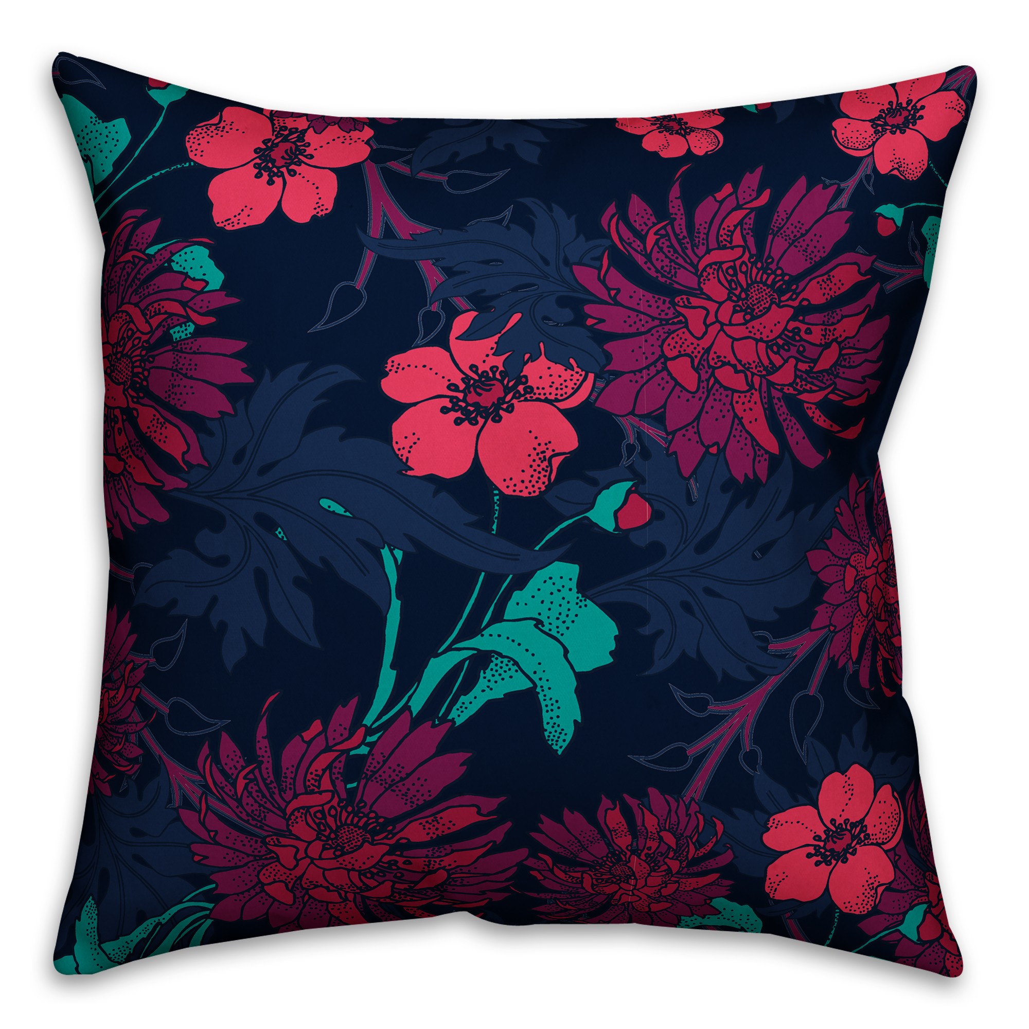 Bohemian Floral Delight 18x18 Faux Suede Throw Pillow Front