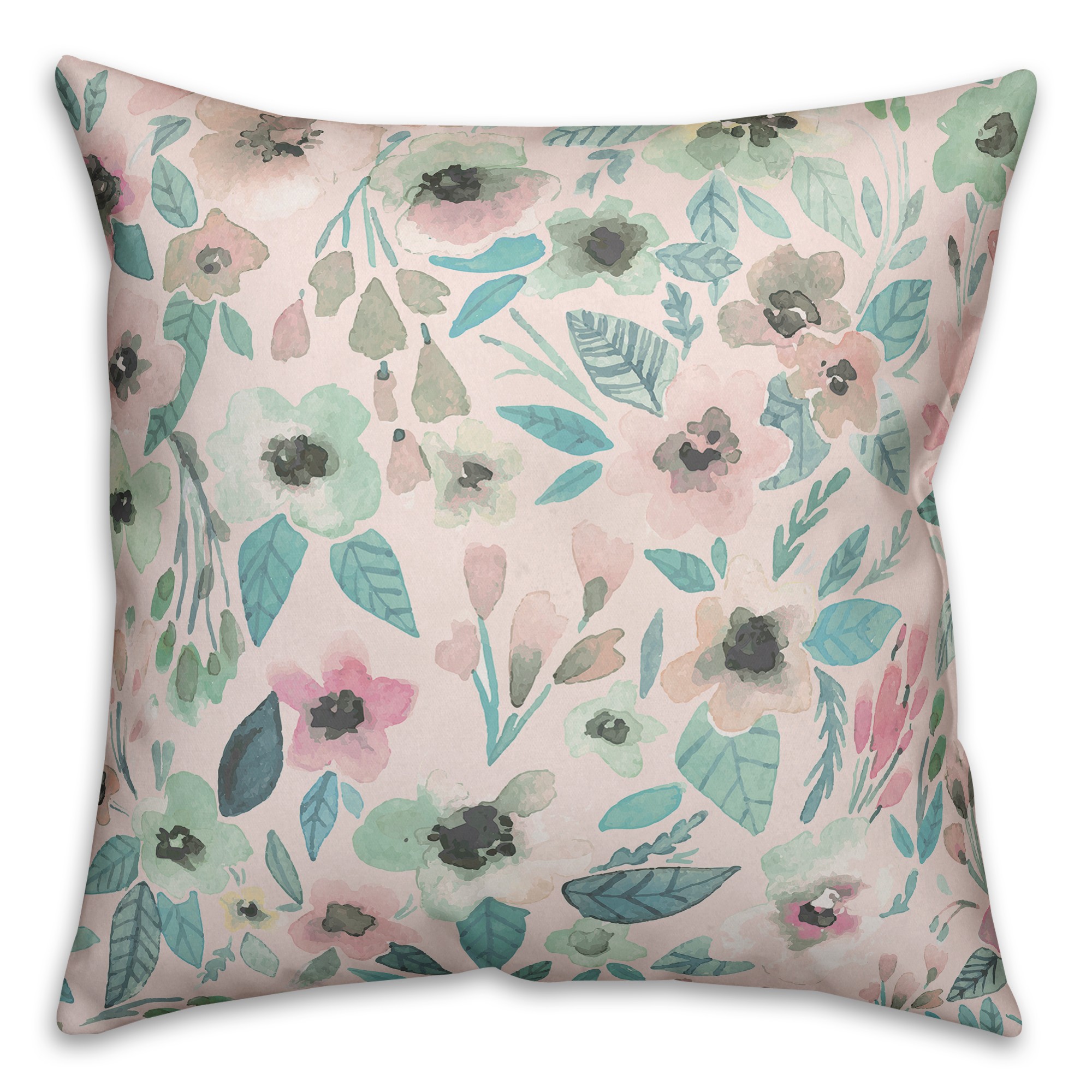Watercolor Poppies 18x18 Faux Suede Throw Pillow Front