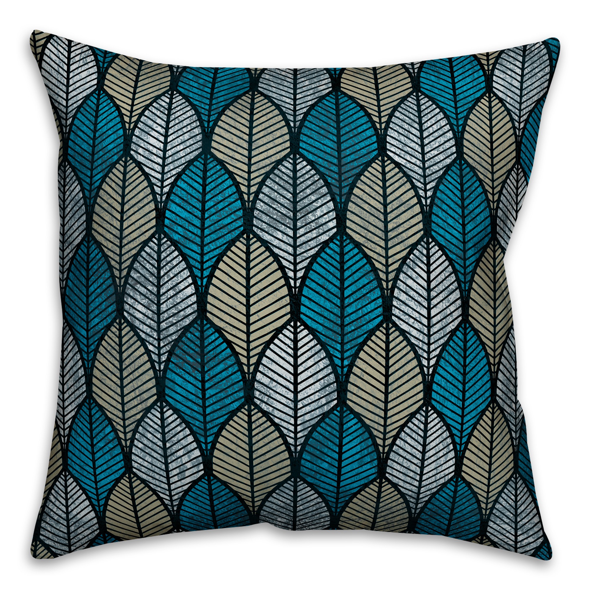 Blue Leafies Pattern 18x18 Faux Suede Throw Pillow Front