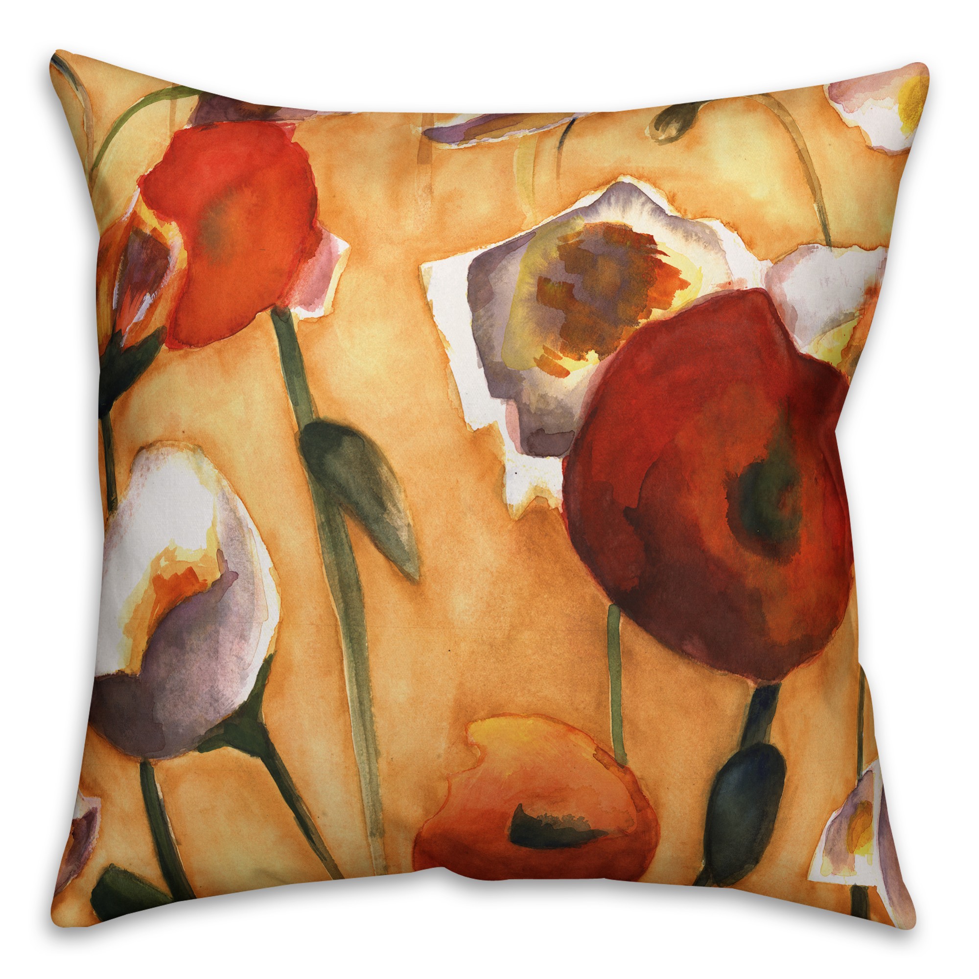 Light Autumnal Poppies 18x18 Spun Poly Pillow