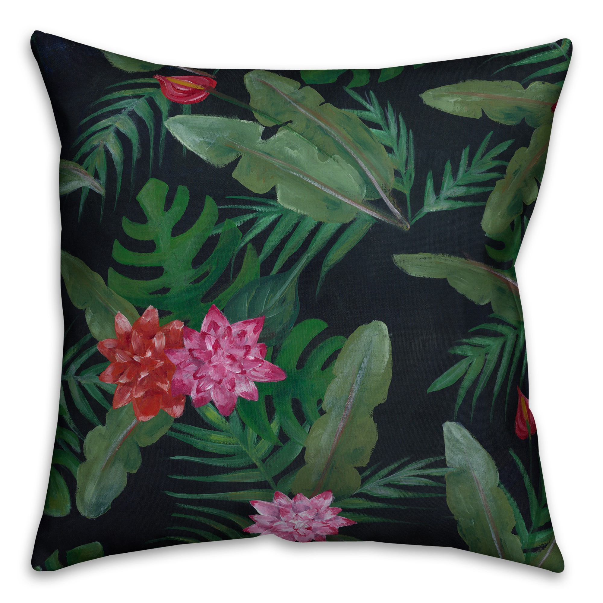 Tropical Bromiliad 18x18 Faux Suede Throw Pillow Front