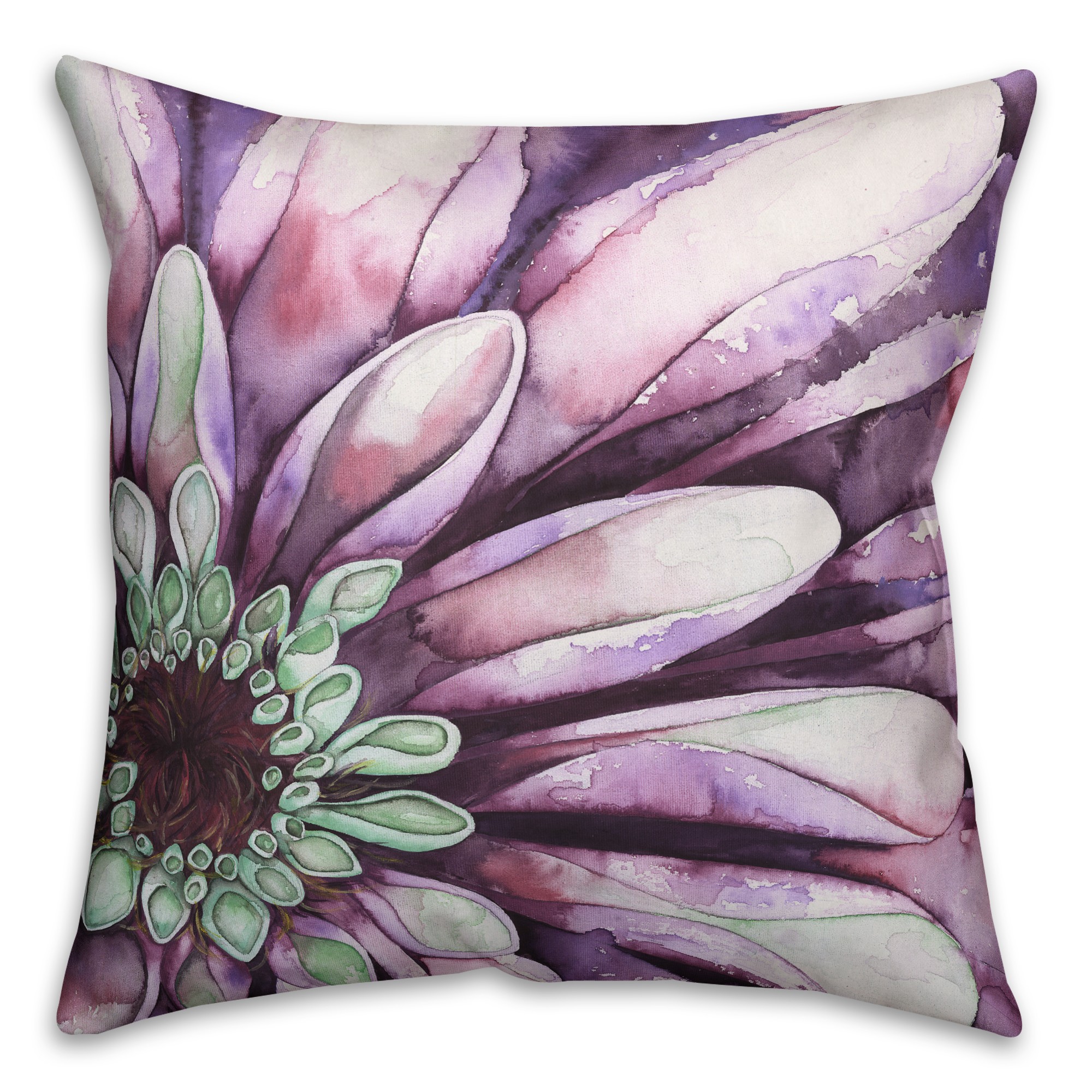 Purple Daisy 18x18 Faux Suede Throw Pillow Front