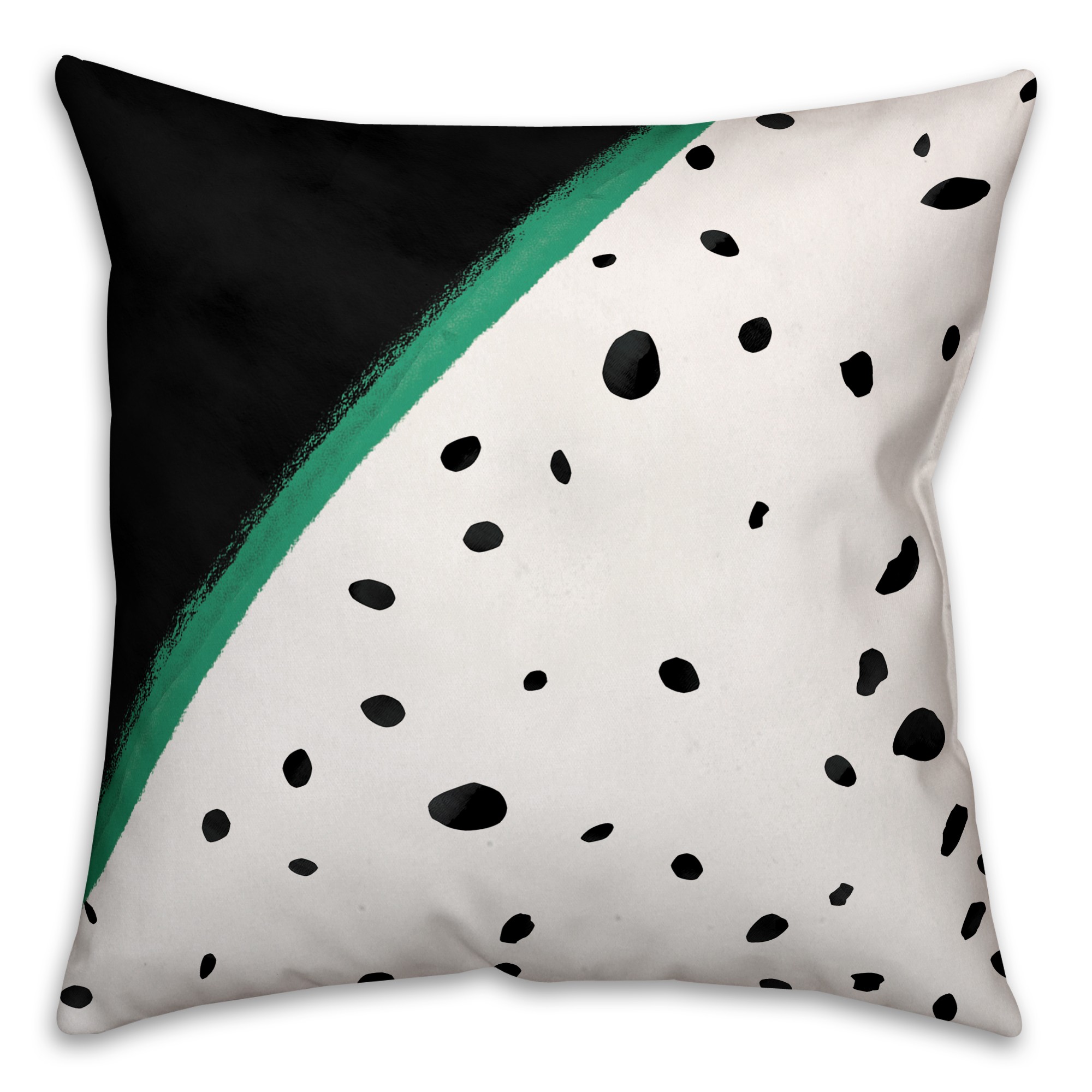 Green Stripe Black Polka Dots 18x18 Abstract Faux Suede Throw Pillow