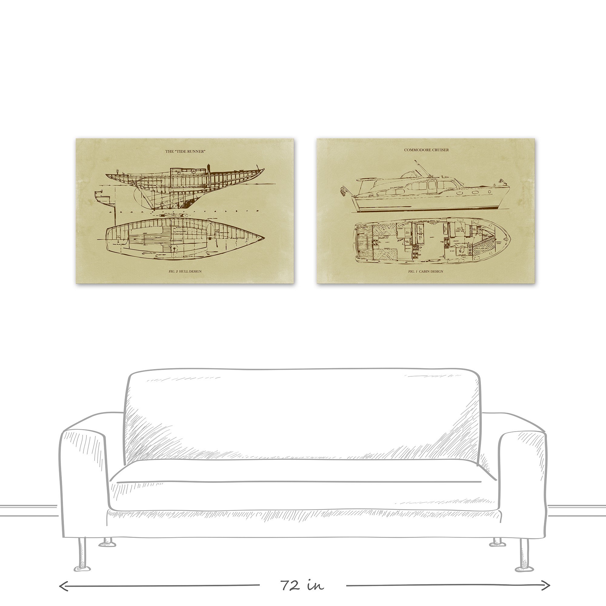 Boat Blueprint Canvas Set
