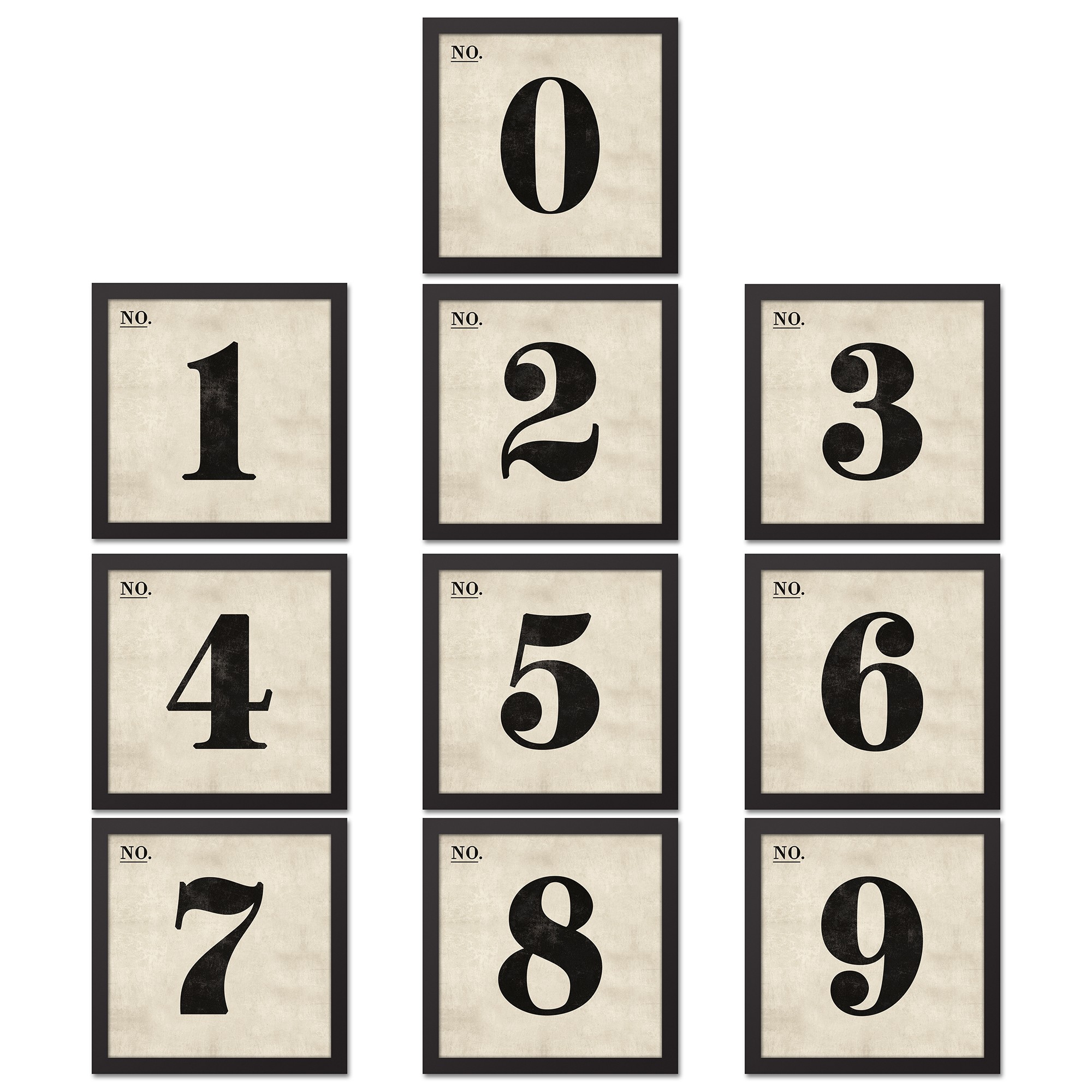 Vintage Numbers 12x12 Black Framed Canvas