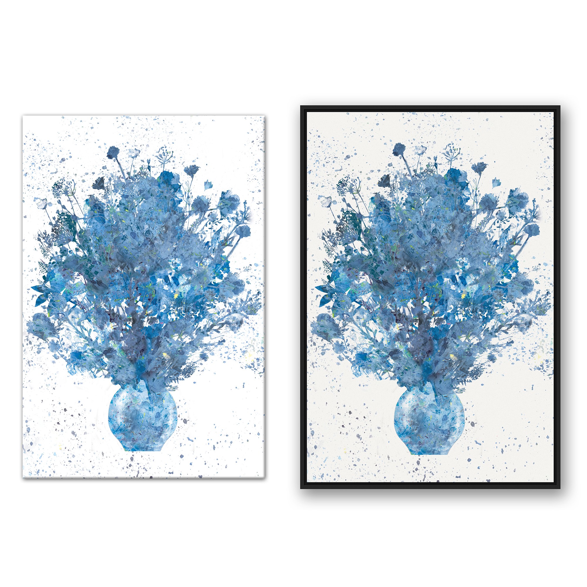 Blue Splattered Florals Wall Art