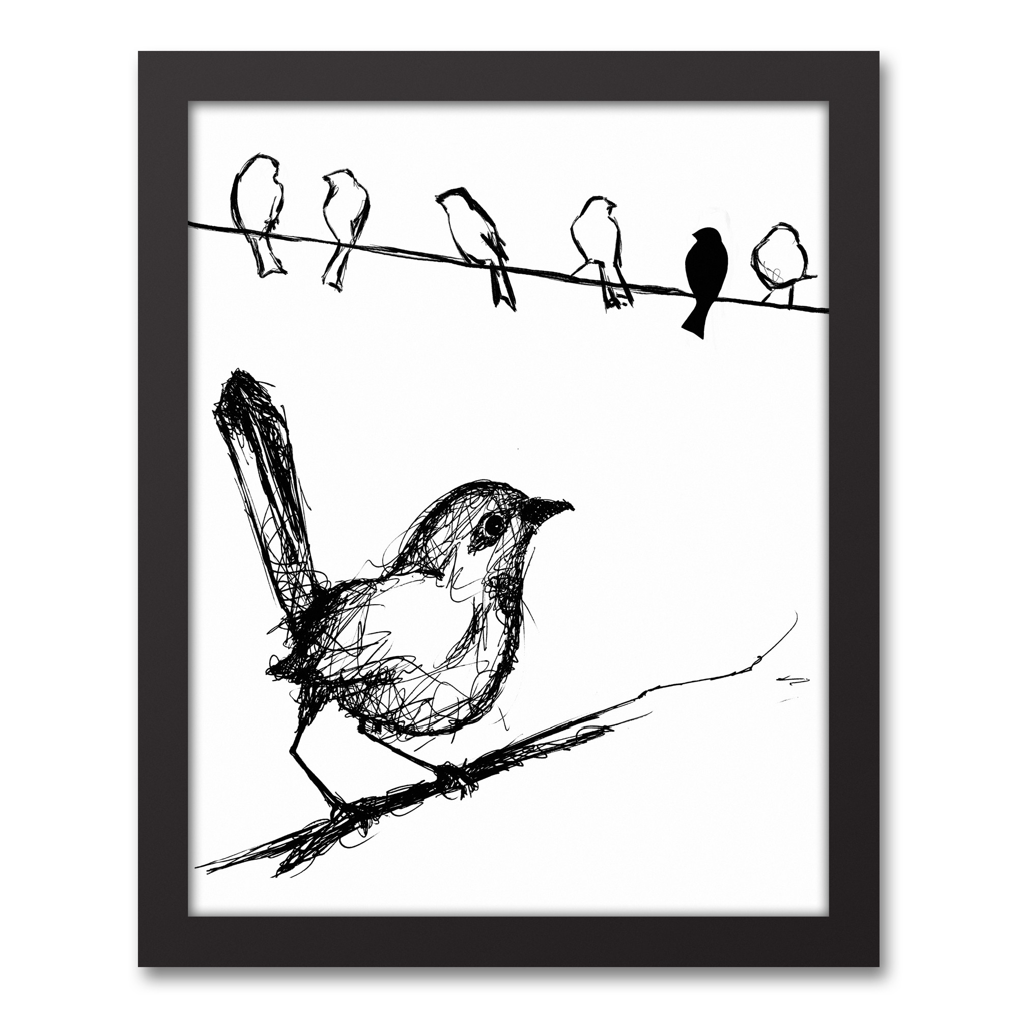 Birds Sketch Black Framed Canvas, 11x14
