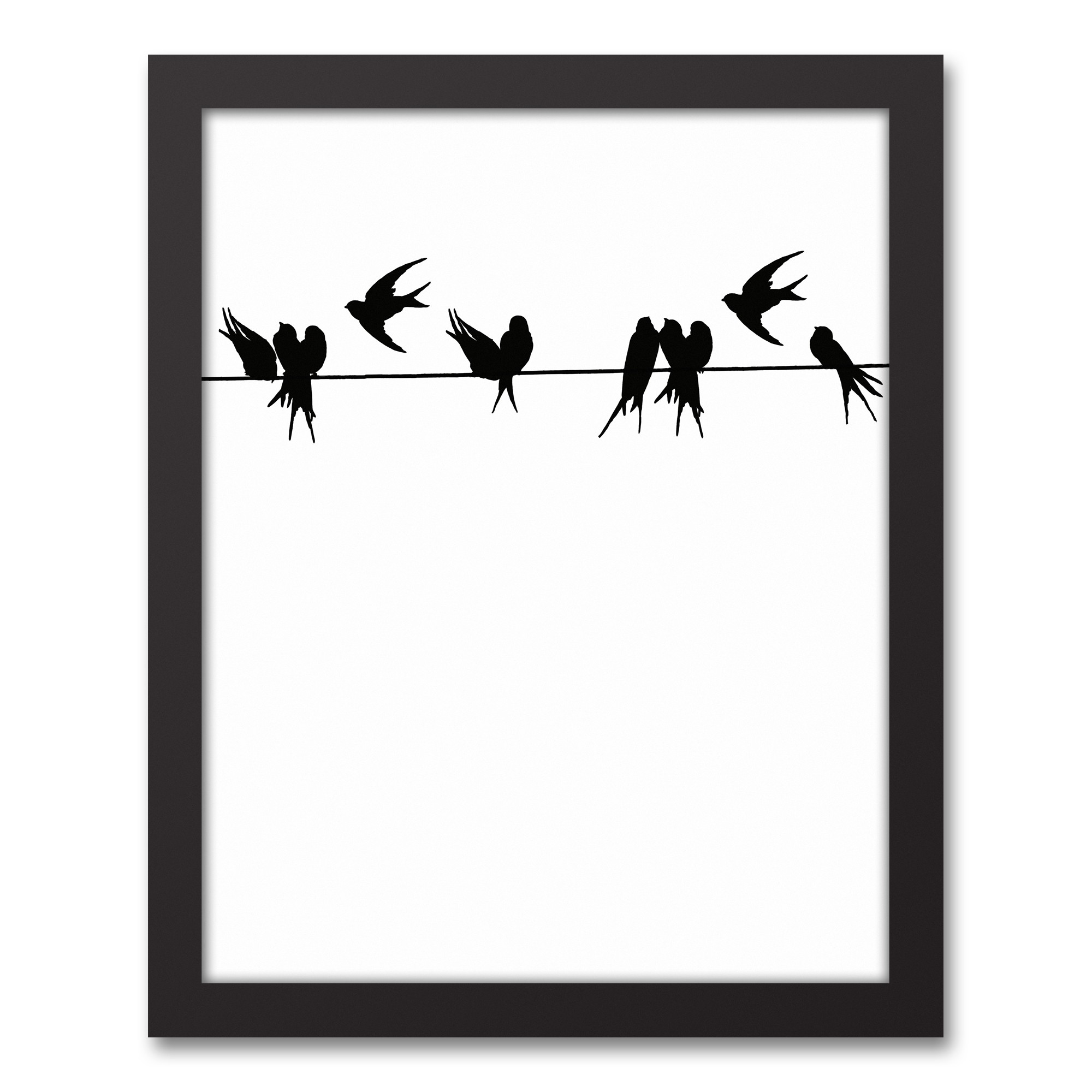 Birds on a Wire Black Framed Canvas, 11x14