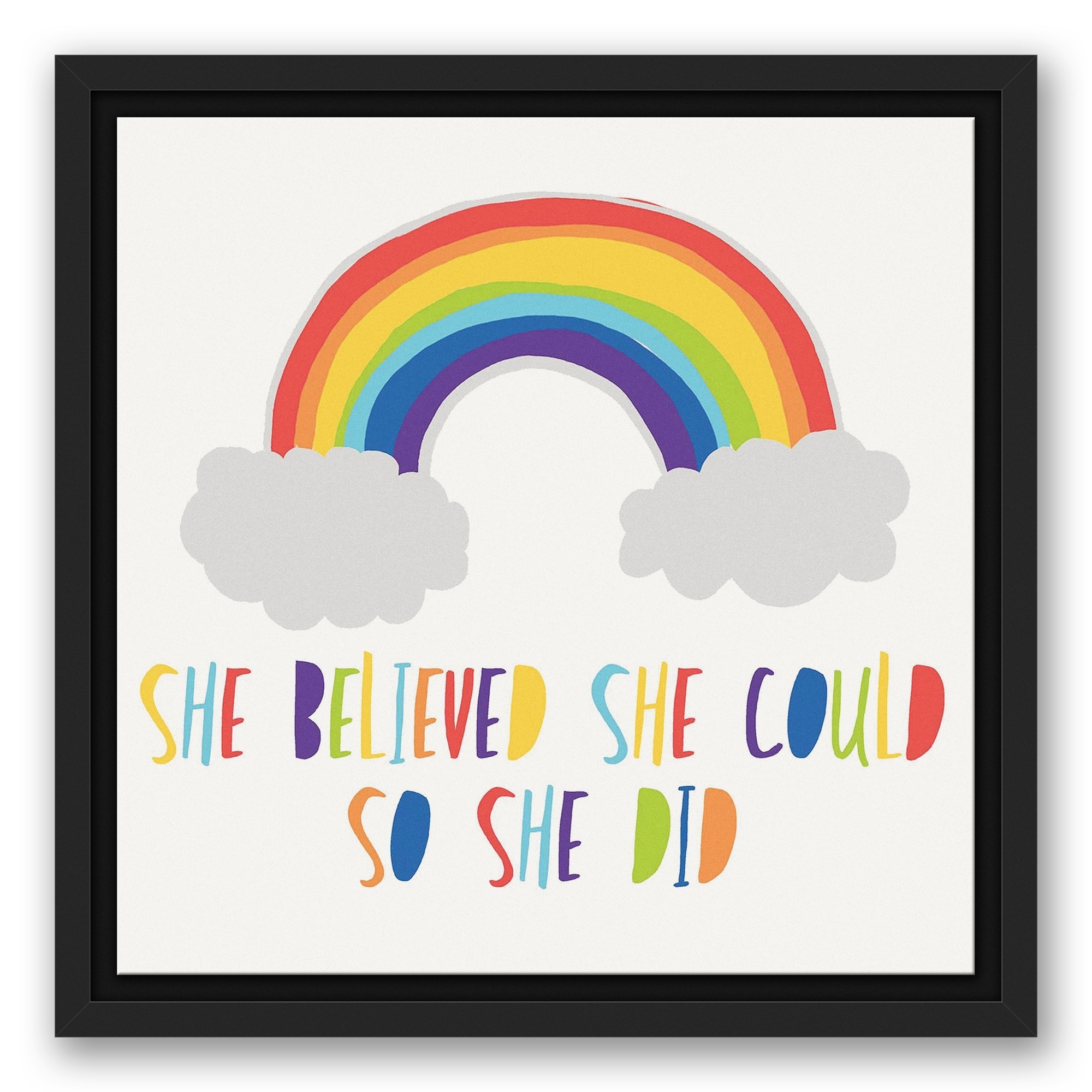 She Believed She Could So She Did Rainbow 12x12 Black Floating Framed Canvas