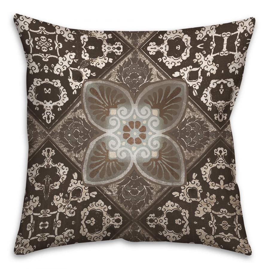 Dark Taupe Tile Spun Polyester Throw Pillow