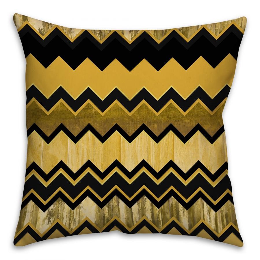 Black And Gold Chevron Spun Polyester Throw Pillow