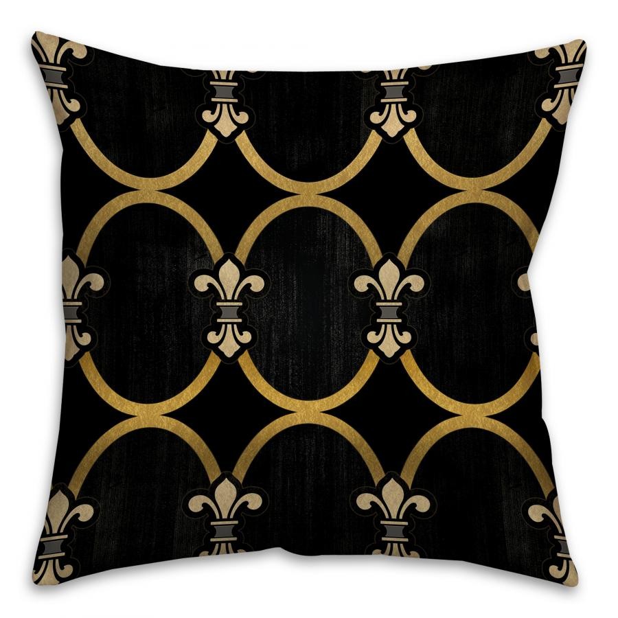 Fleur De Lis Gold Spun Polyester Throw Pillow