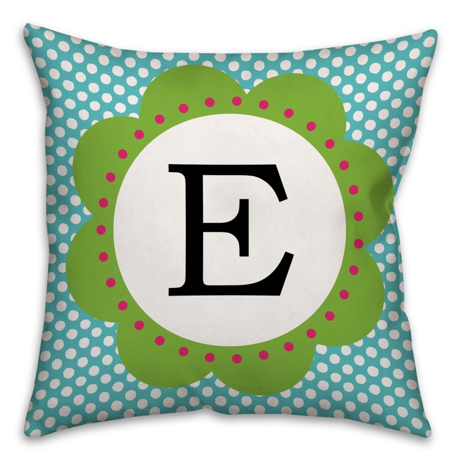 Blue And White Polka Dot Monogram Spun Polyester Throw Pillow -18x18