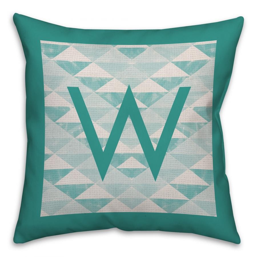 Teal Geo Monogram Spun Polyester Throw Pillow -18x18