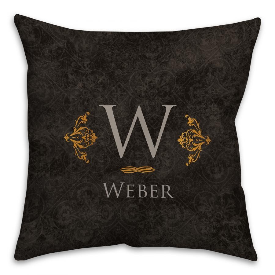 Golden Damask Monogram Spun Polyester Throw Pillow -18x18