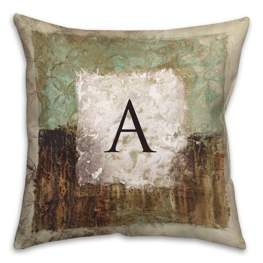 Earth Toned Monogram Spun Polyester Throw Pillow -18x18