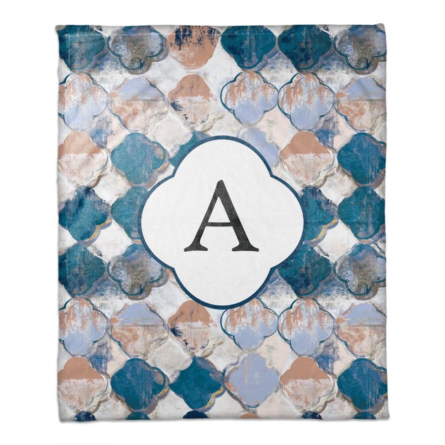 Drippy Quatrafoil Royal Personalized Monogram Coral Fleece Blanket – 50”x60”