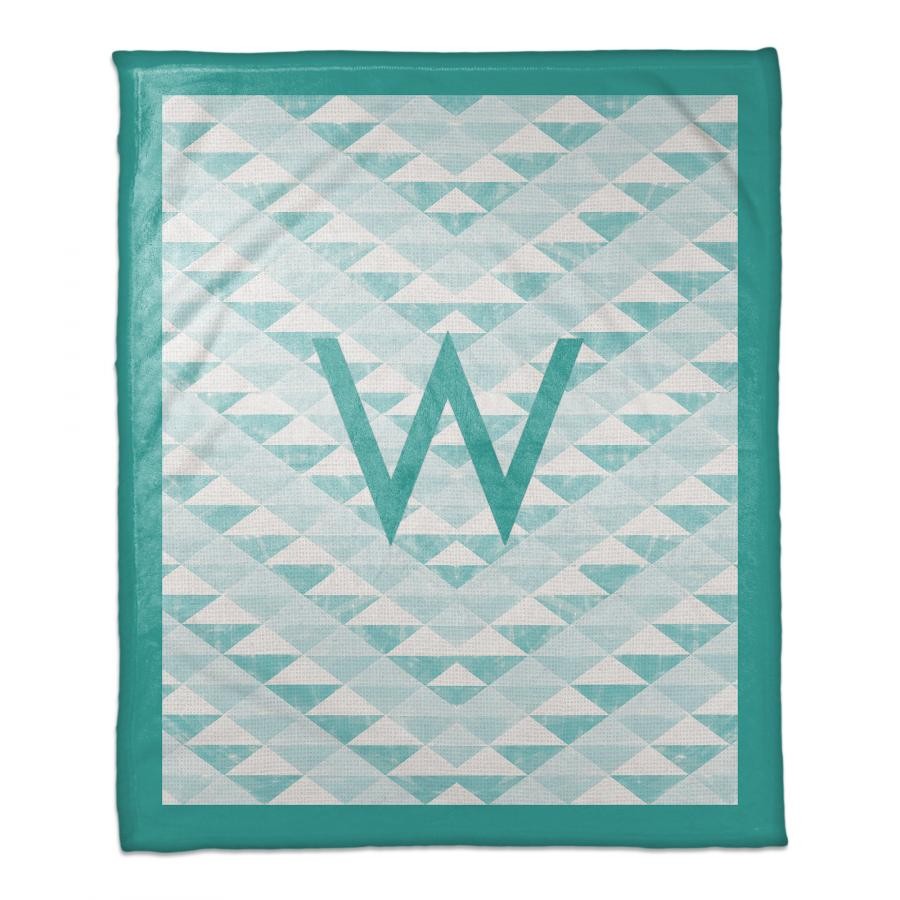 Teal Geometric Personalized Monogram Coral Fleece Blanket – 50”x60”