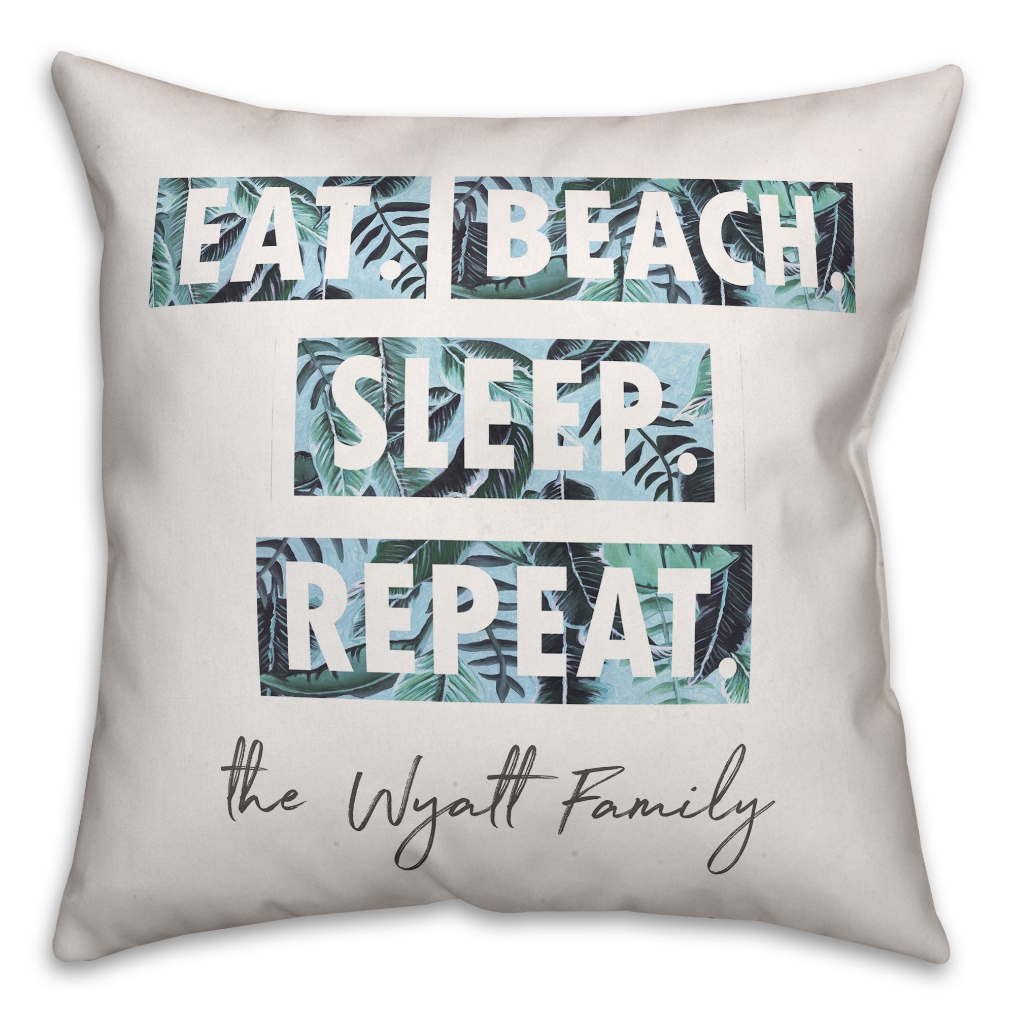 Personalized Name Eat Beach Sleep Repeat 18x18 Personalized Spun Poly Pillow