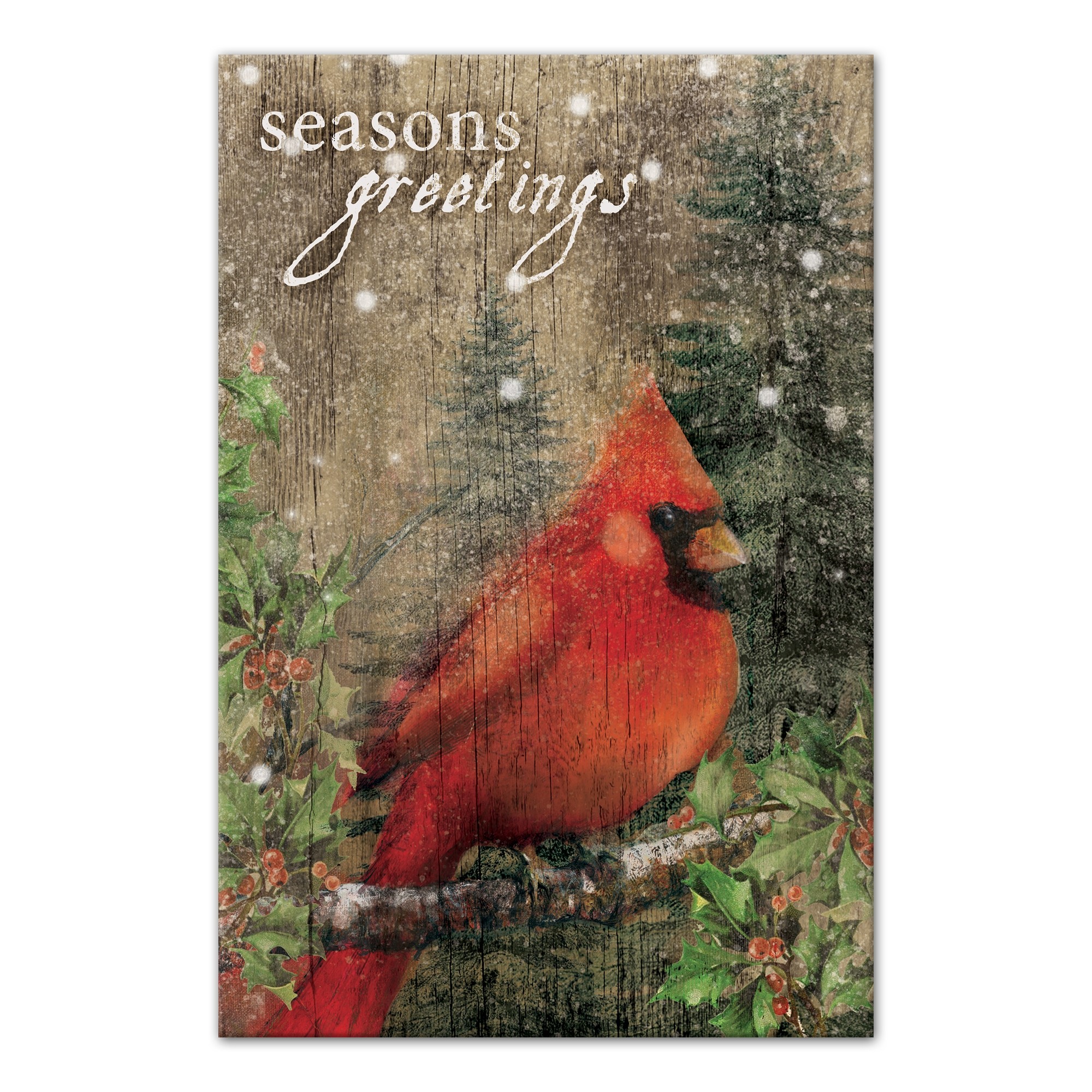 Seasons Greetings Holiday Cardinal 12x18 Canvas Wall Art