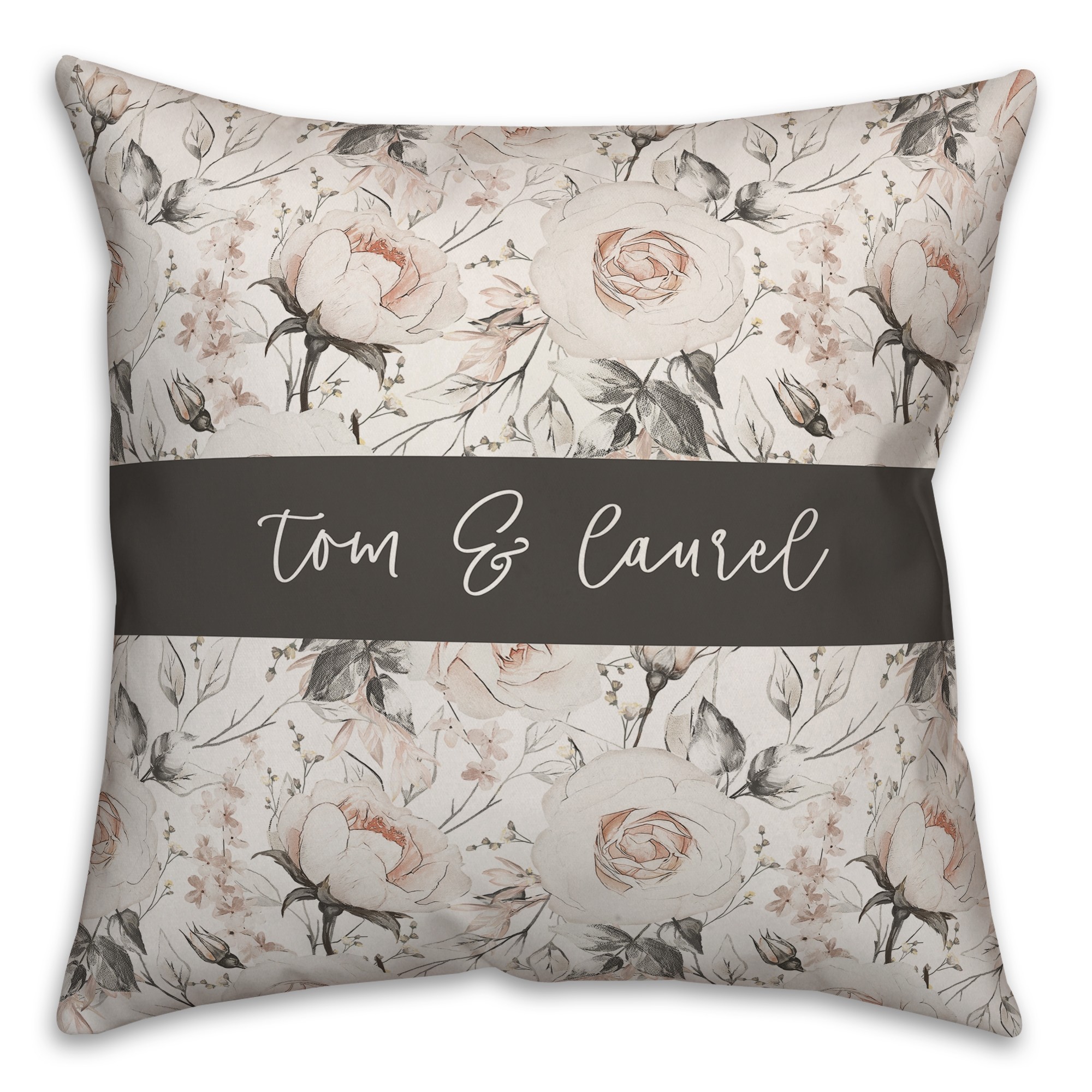 Rose Floral Pattern 18x18 Personalized Spun Poly Pillow