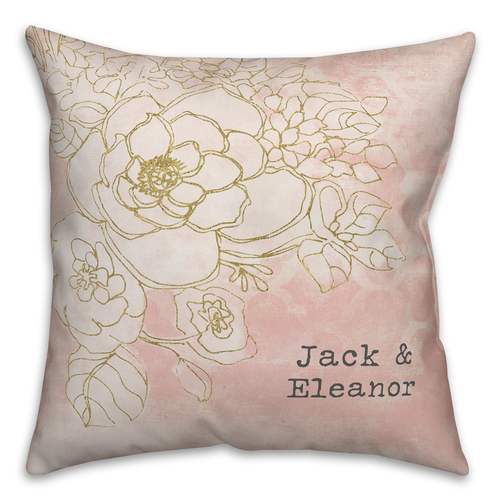 Pink and Gold Floral Pattern 18x18 Personalized Spun Poly Pillow