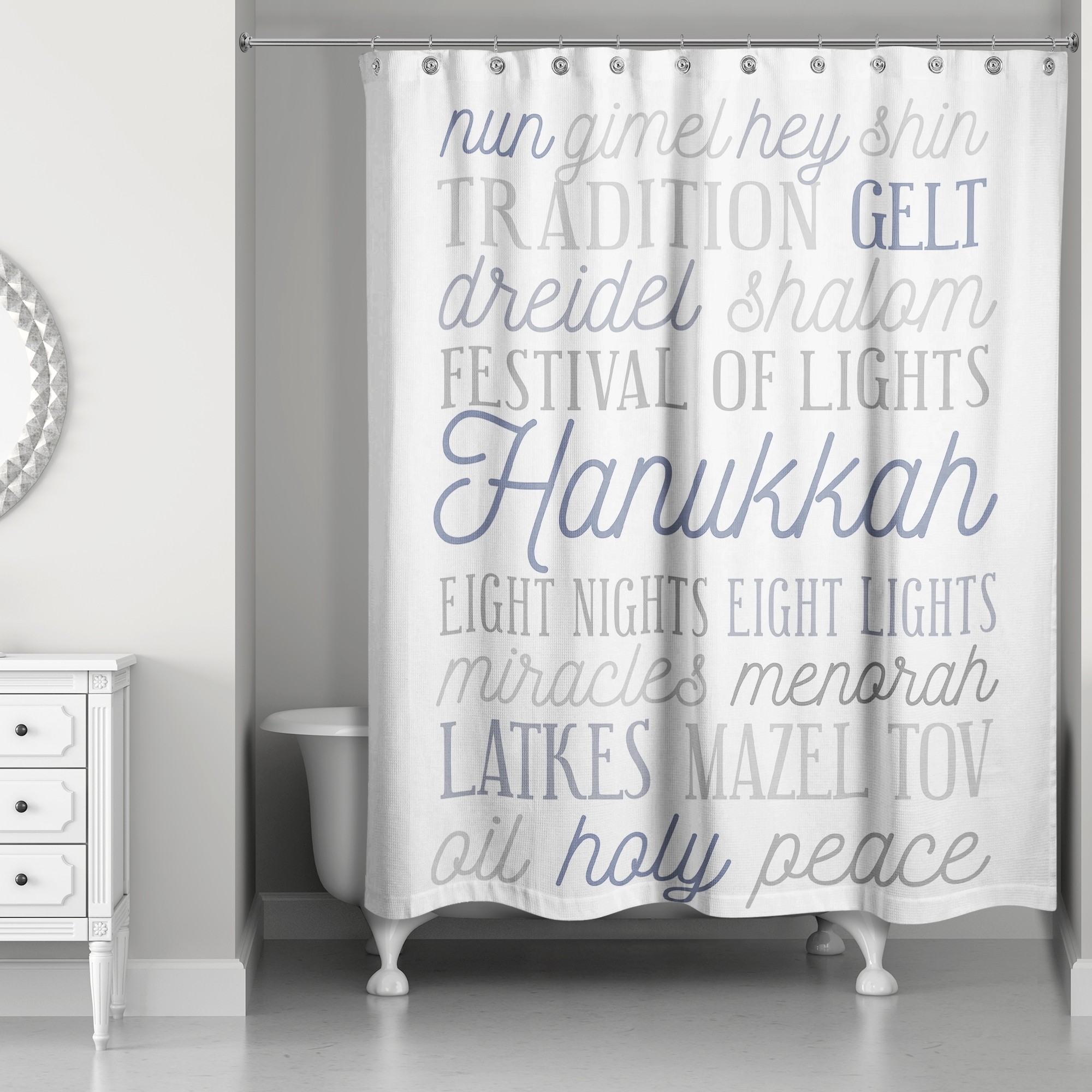 Hanukkah Words 71x74 Shower Curtain