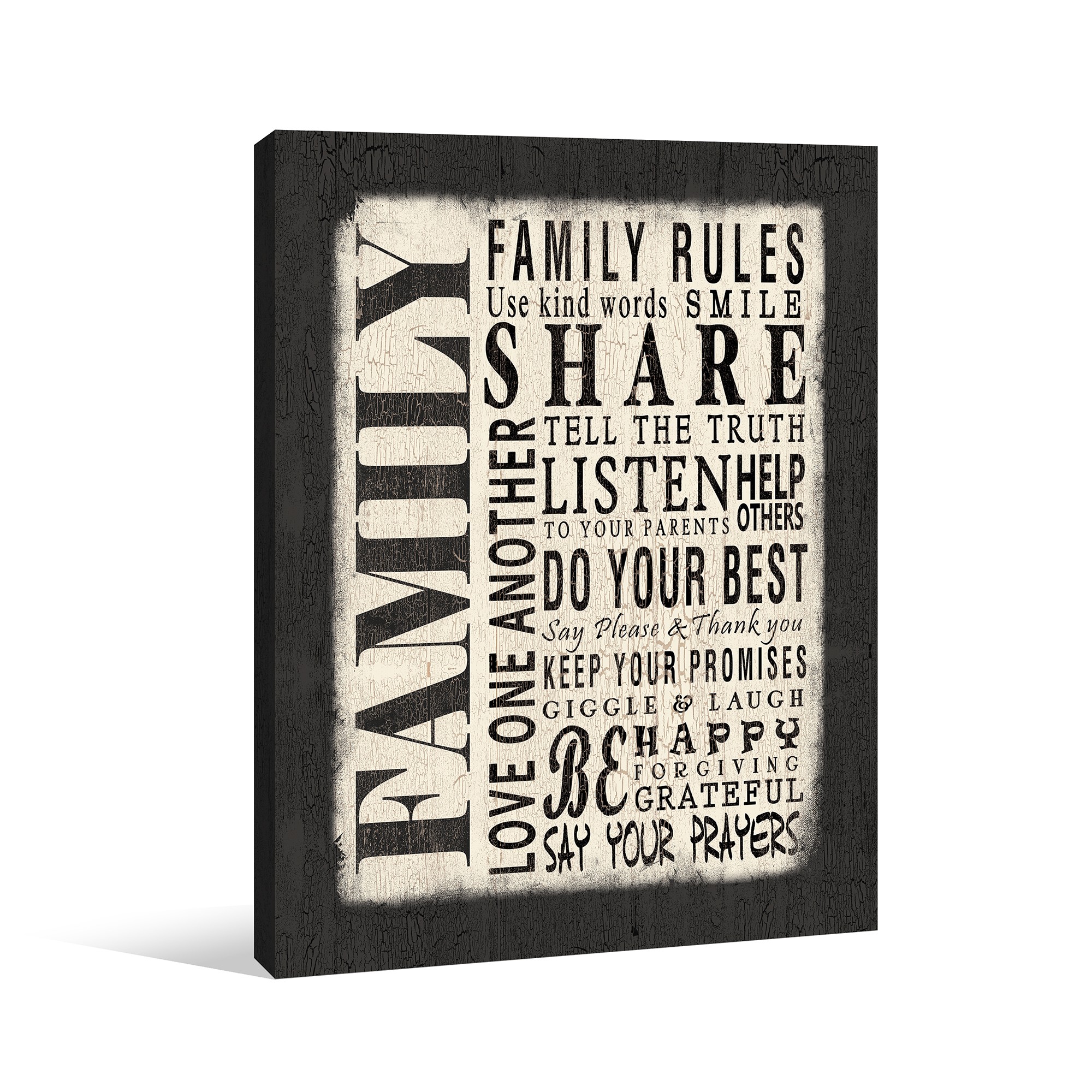 Family Rules Black And White Canvas Wall Art 