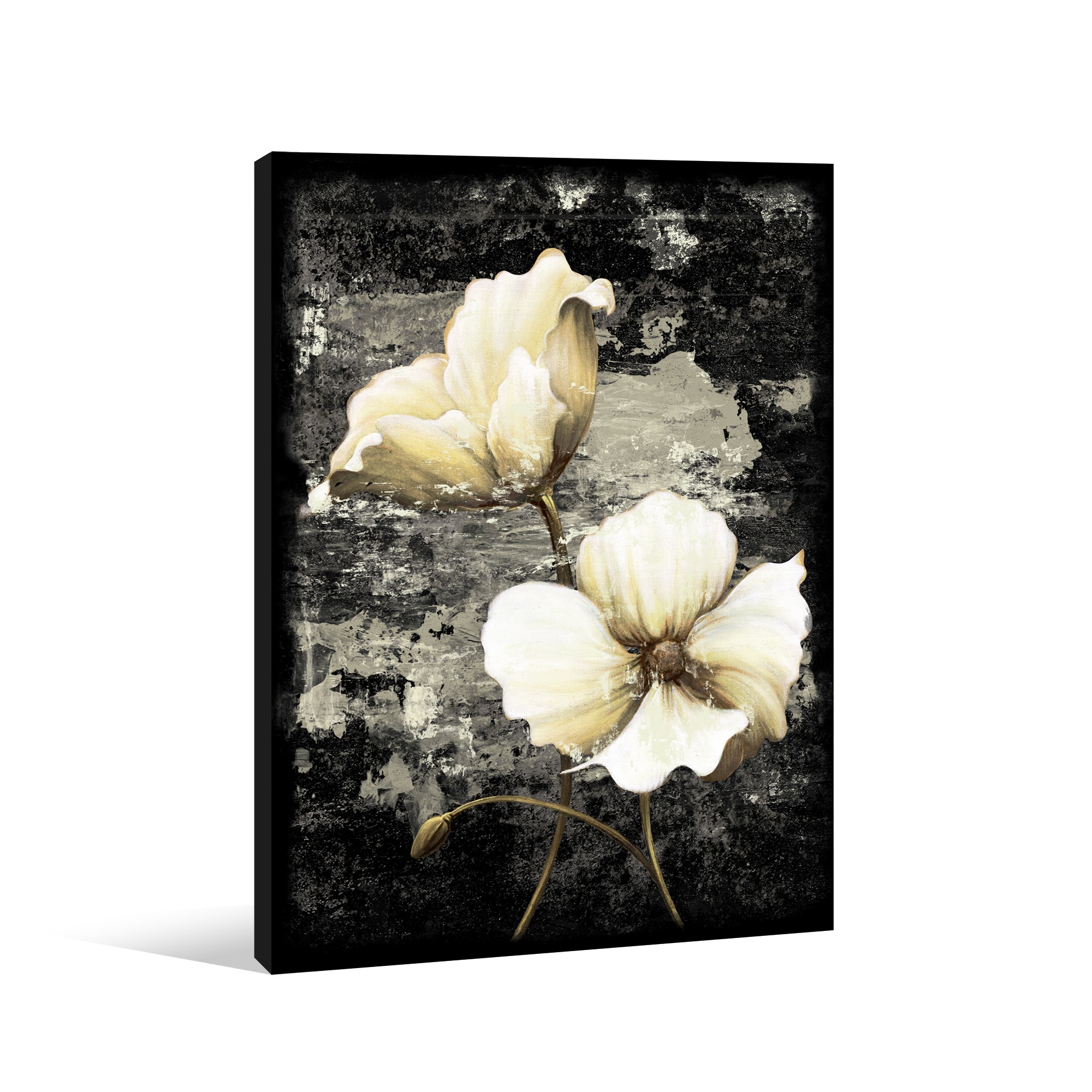 White Golden Florals Canvas Wall Art 