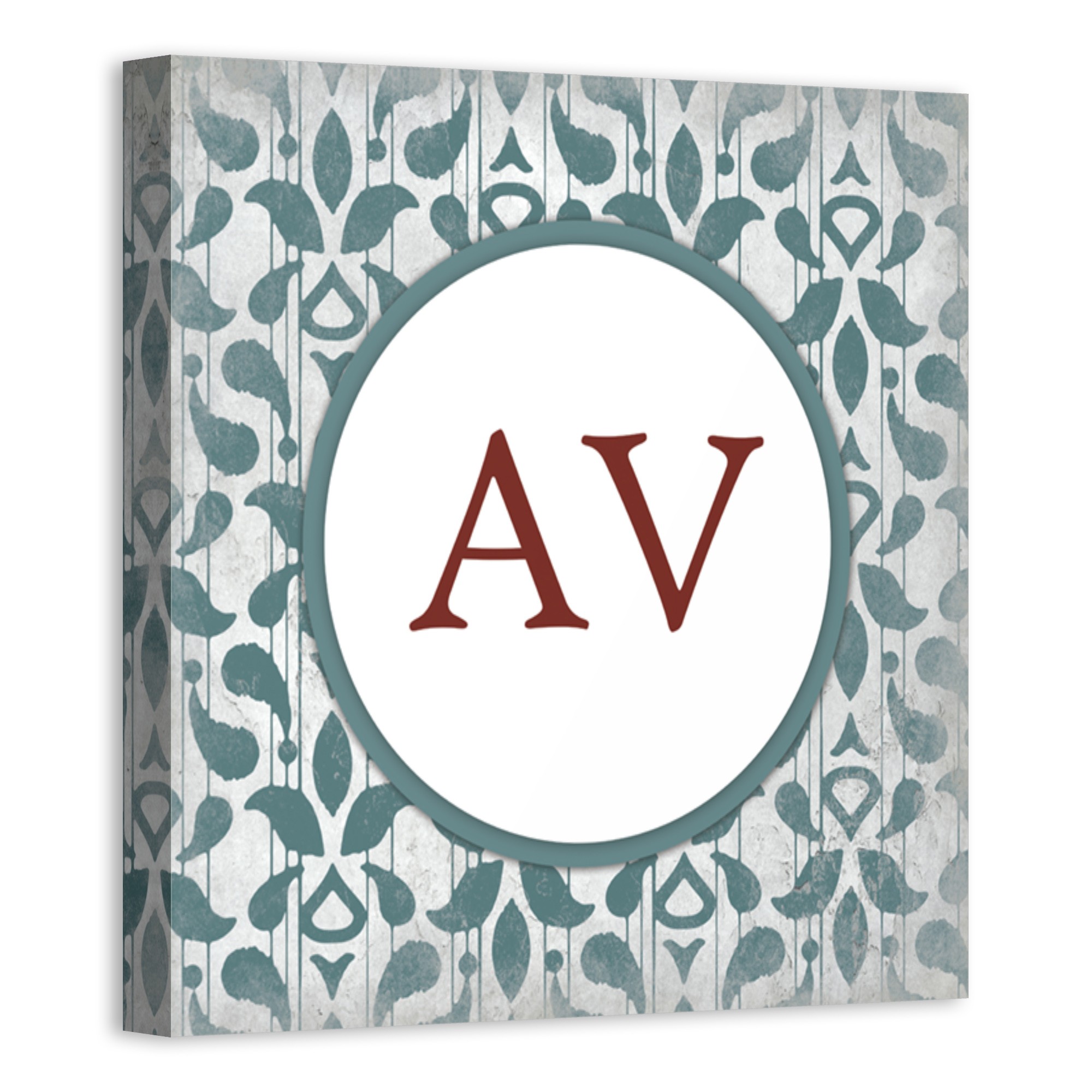 Dark Teal Geo Monogram 12x12 Personalized Canvas Wall Art