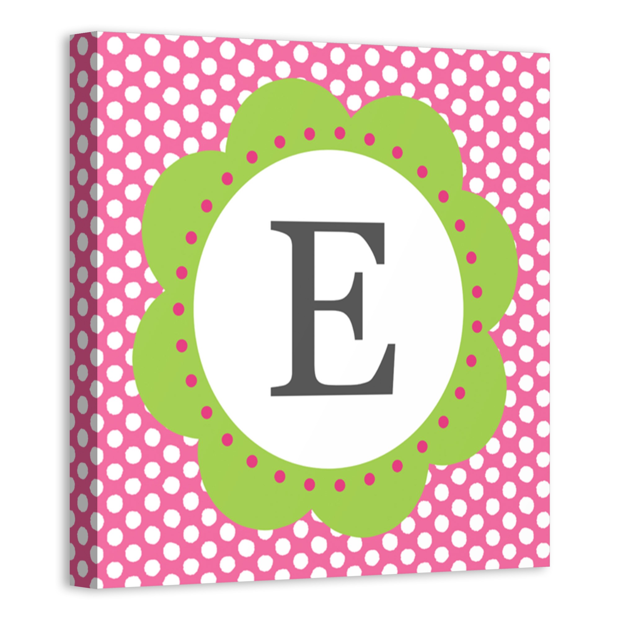Pink Dots Monogram 12x12 Personalized Canvas Wall Art
