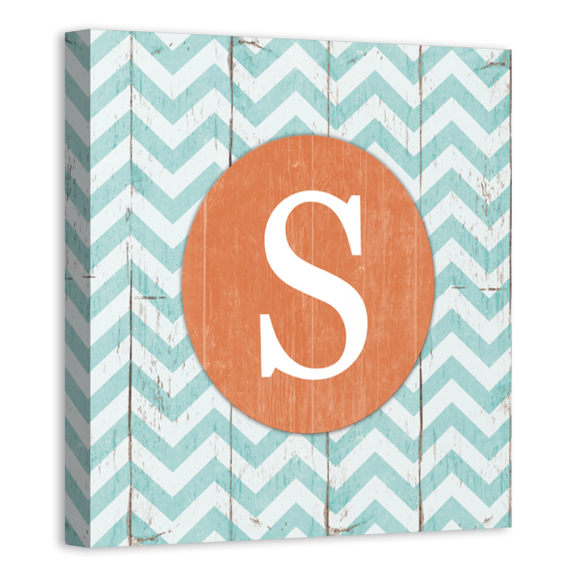 Blue And White Chevron Monogram 12x12 Personalized Canvas Wall Art
