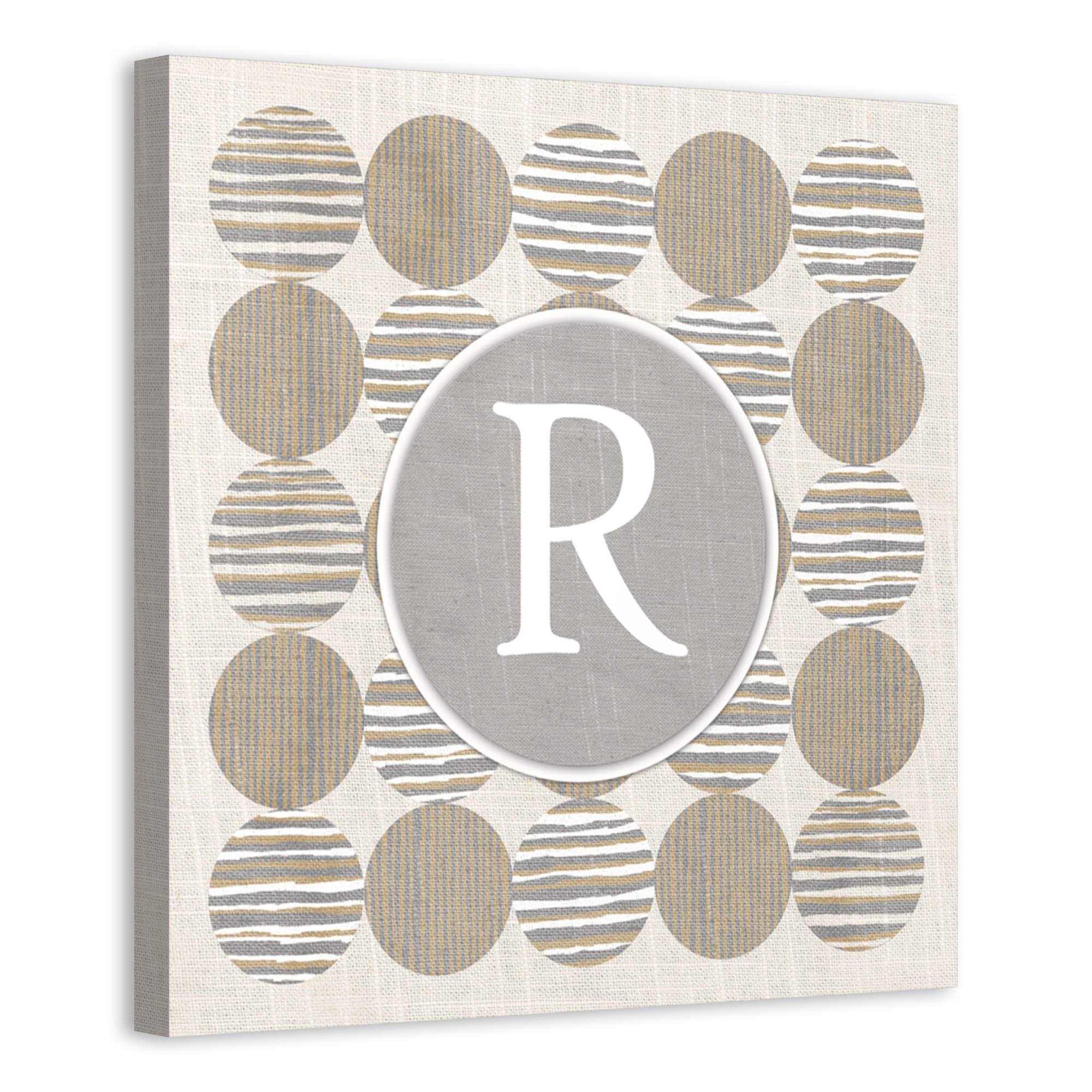 Geo Linen Circles Monogram 16x16 Personalized Canvas Wall Art