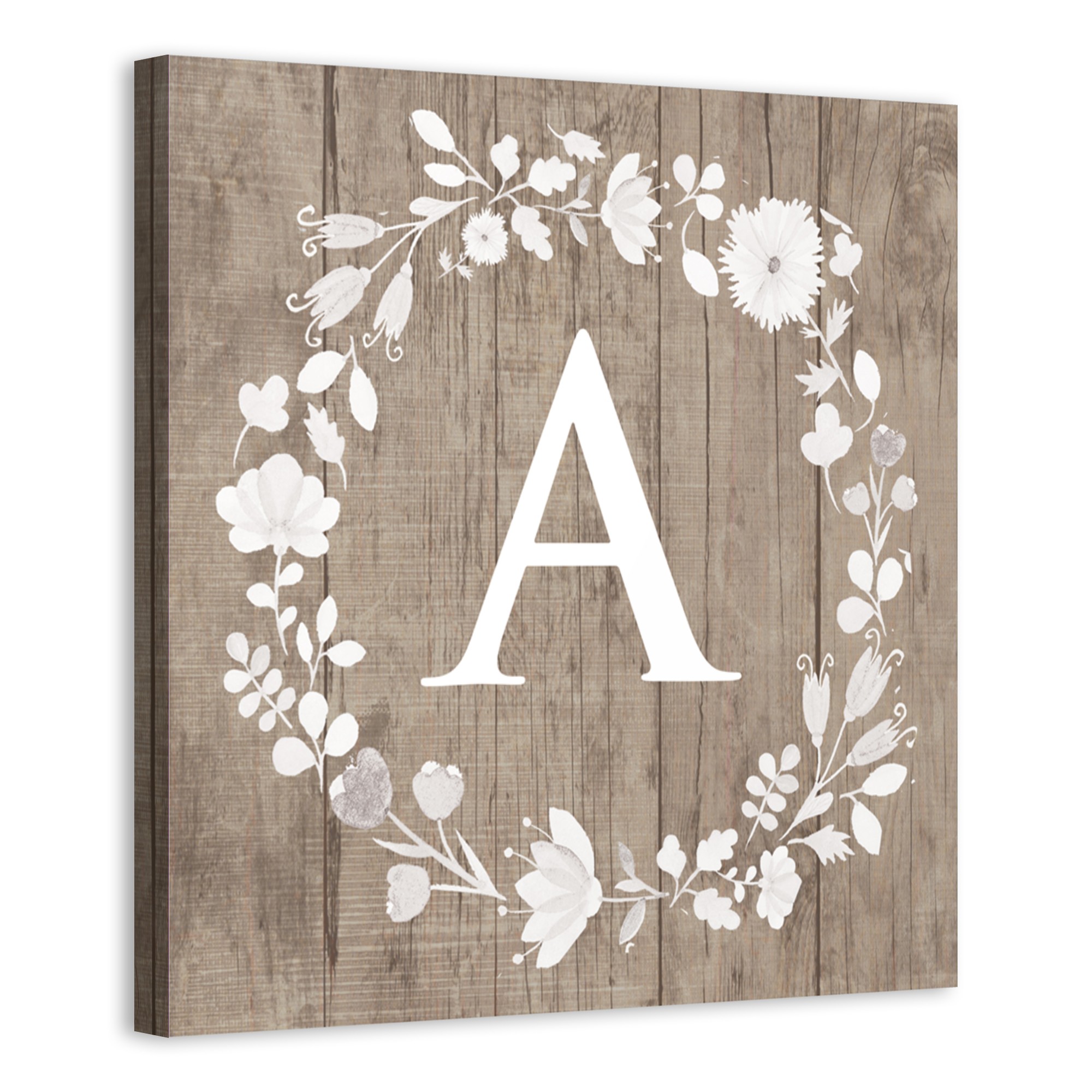 Floral Letter Monogram 16x16 Personalized Canvas Wall Art