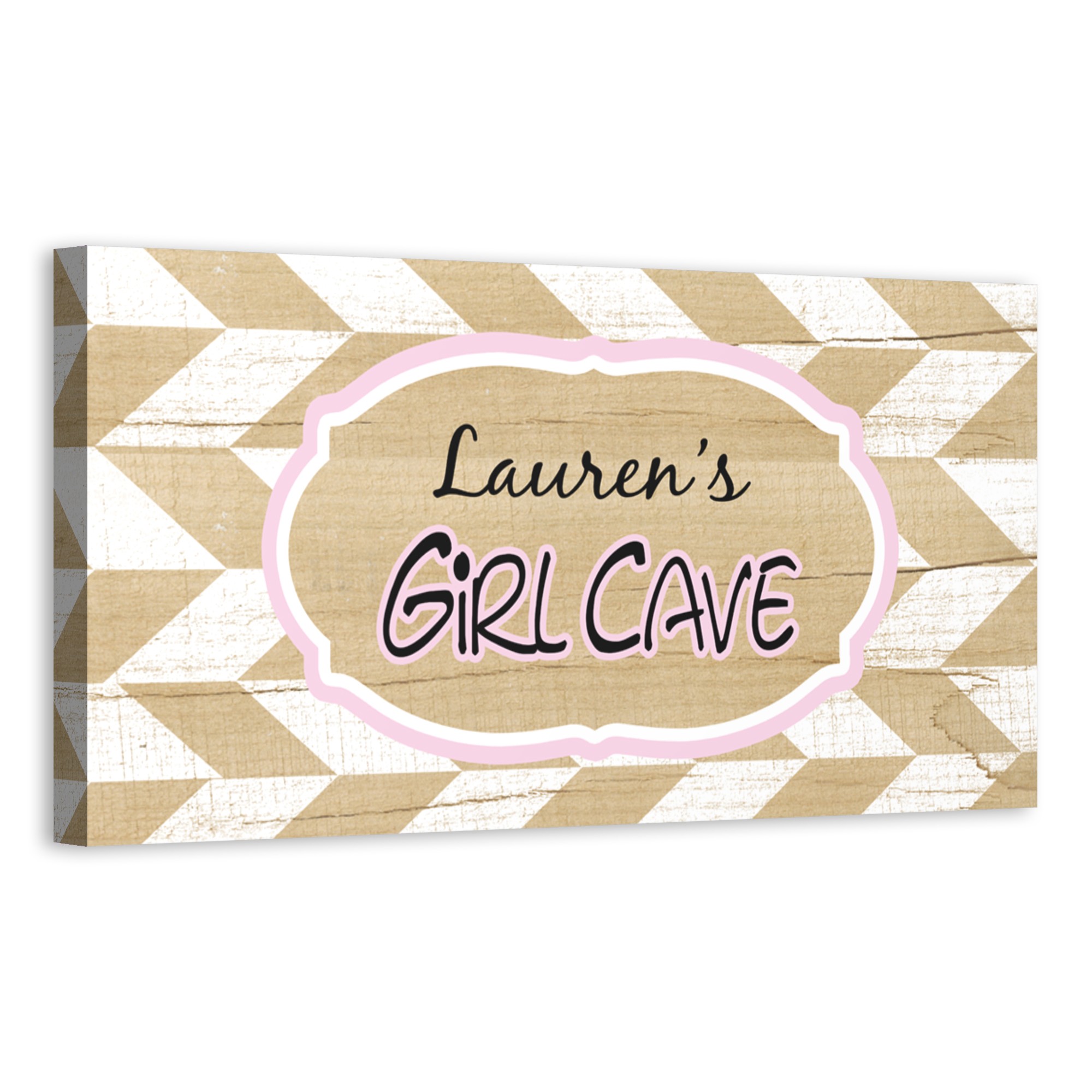 Girl Cave Herringbone Pink 20x10 Personalized Canvas Wall Art 