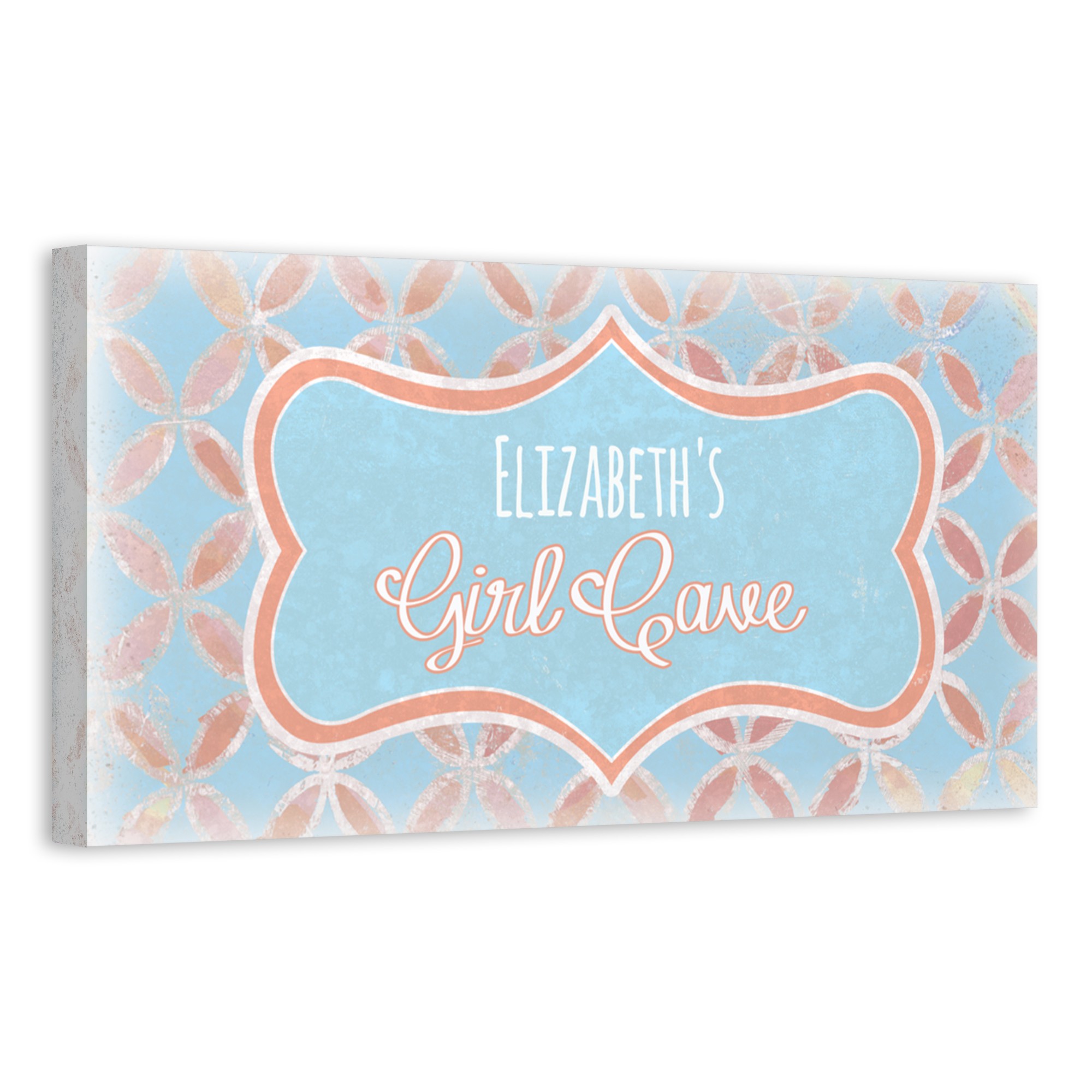 Girl Cave Blue And Coral 20x10 Personalized Canvas Wall Art