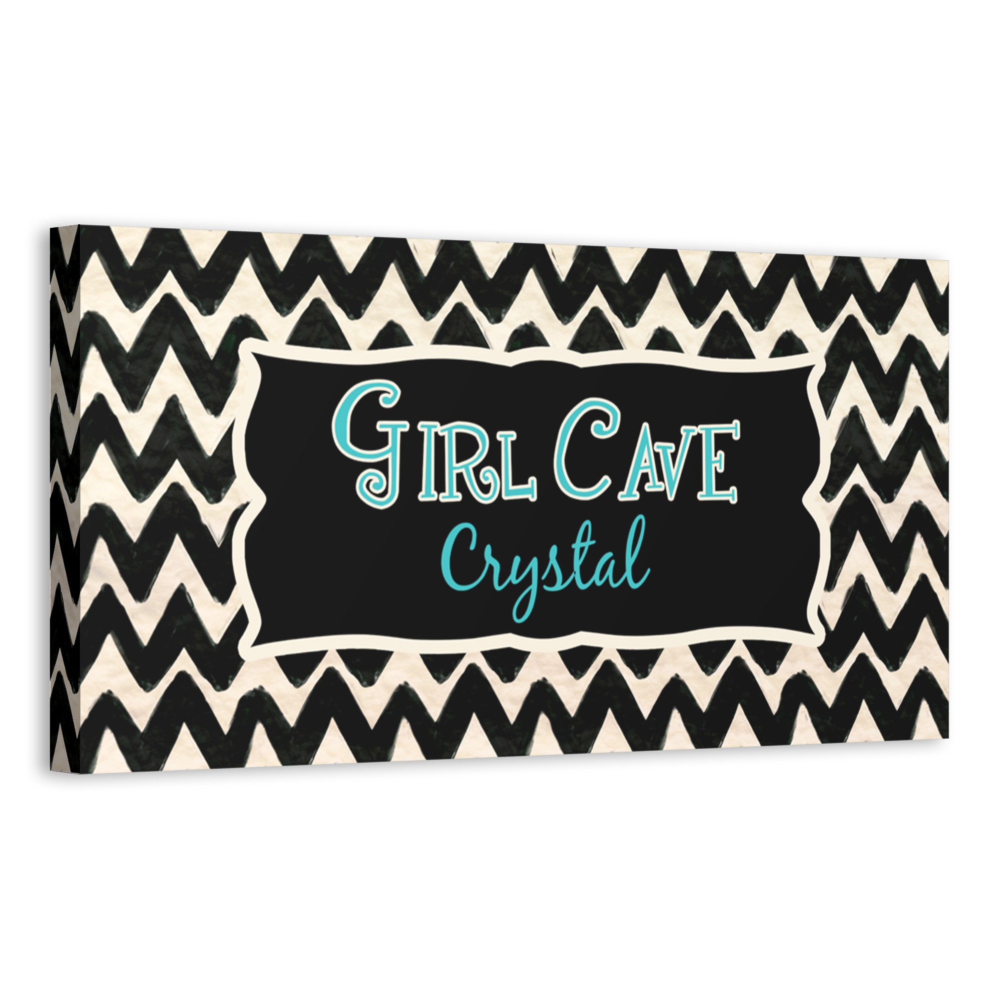 Black Watercolor Chevron Girl Cave 20x10 Personalized Canvas Wall Art