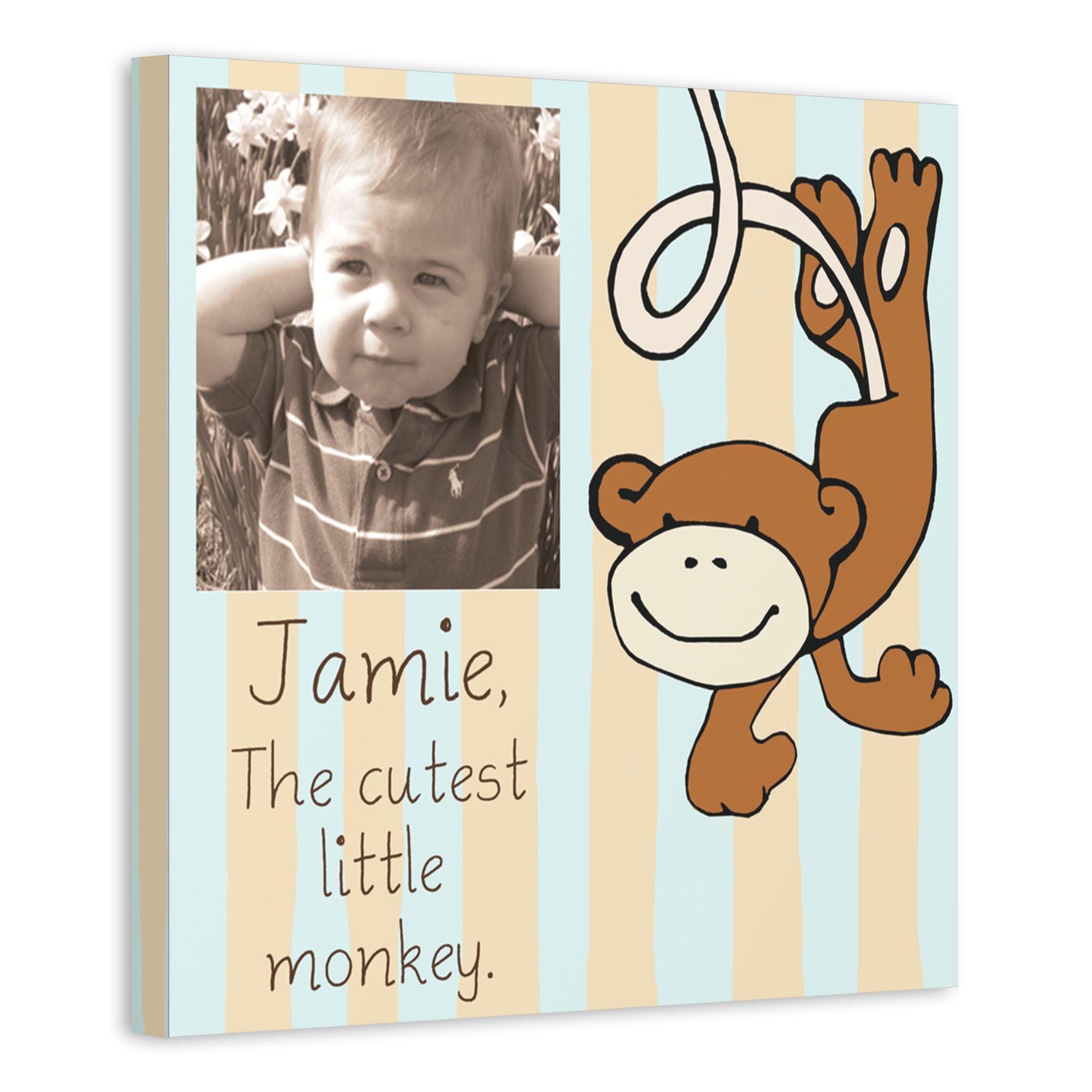 Cutest Little Monkey 16x16 Personalized Canvas Wall Art 
