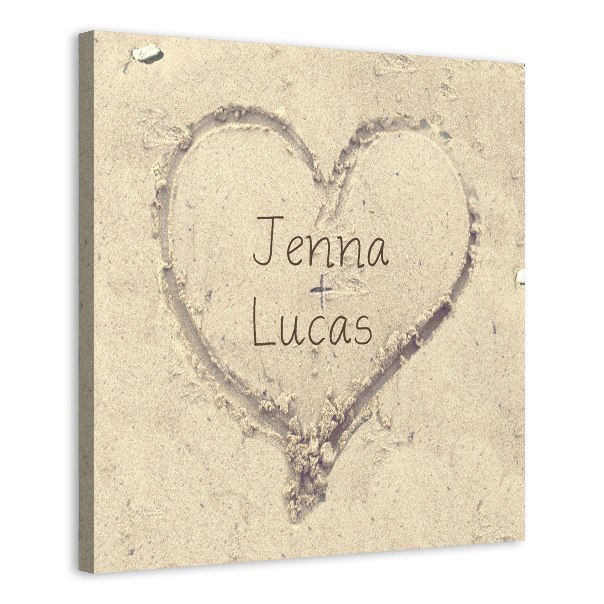 You & Me Heart in the Sand 20x20 Personalized Canvas Wall Art