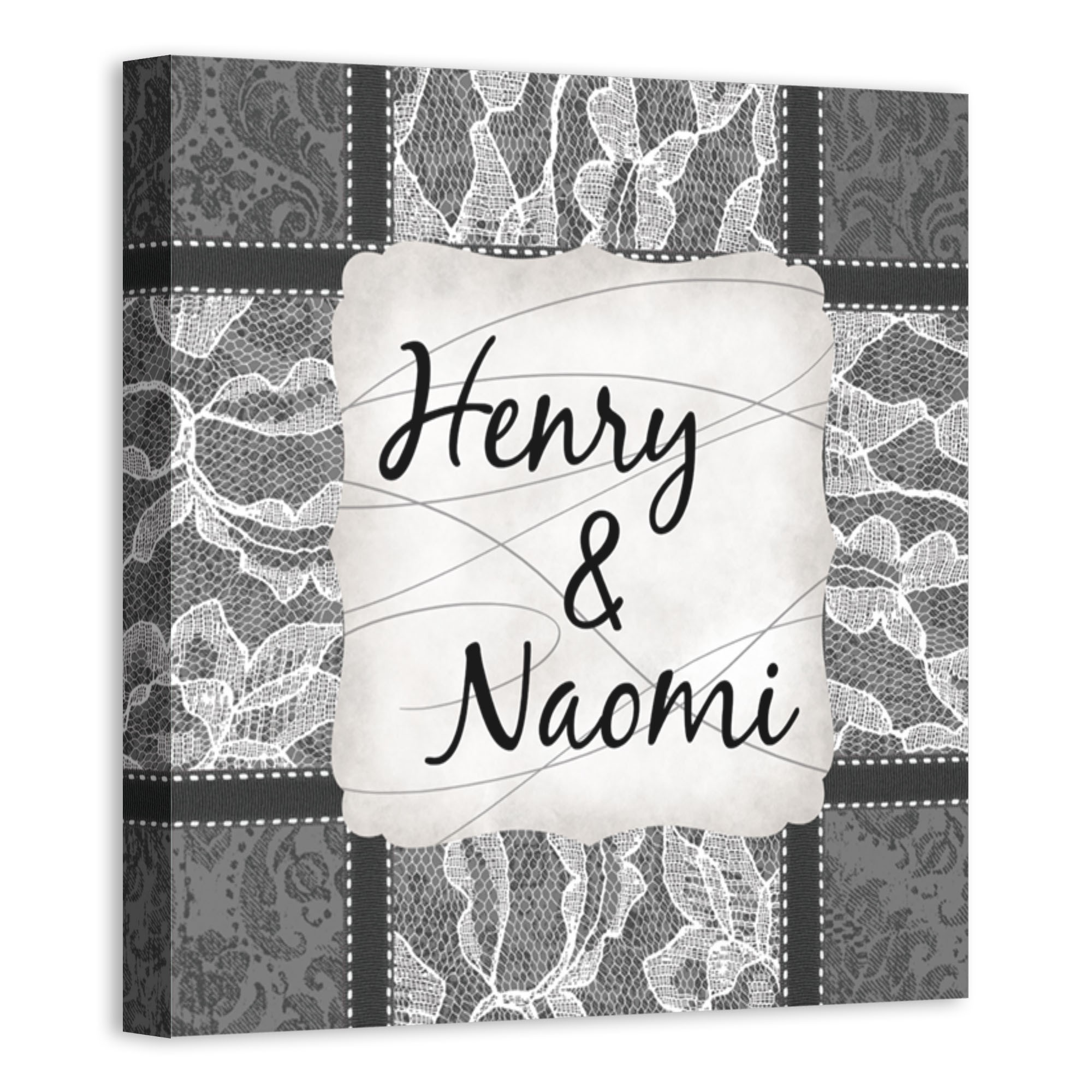 You & Me Gray Lace 12x12 Personalized Canvas Wall Art