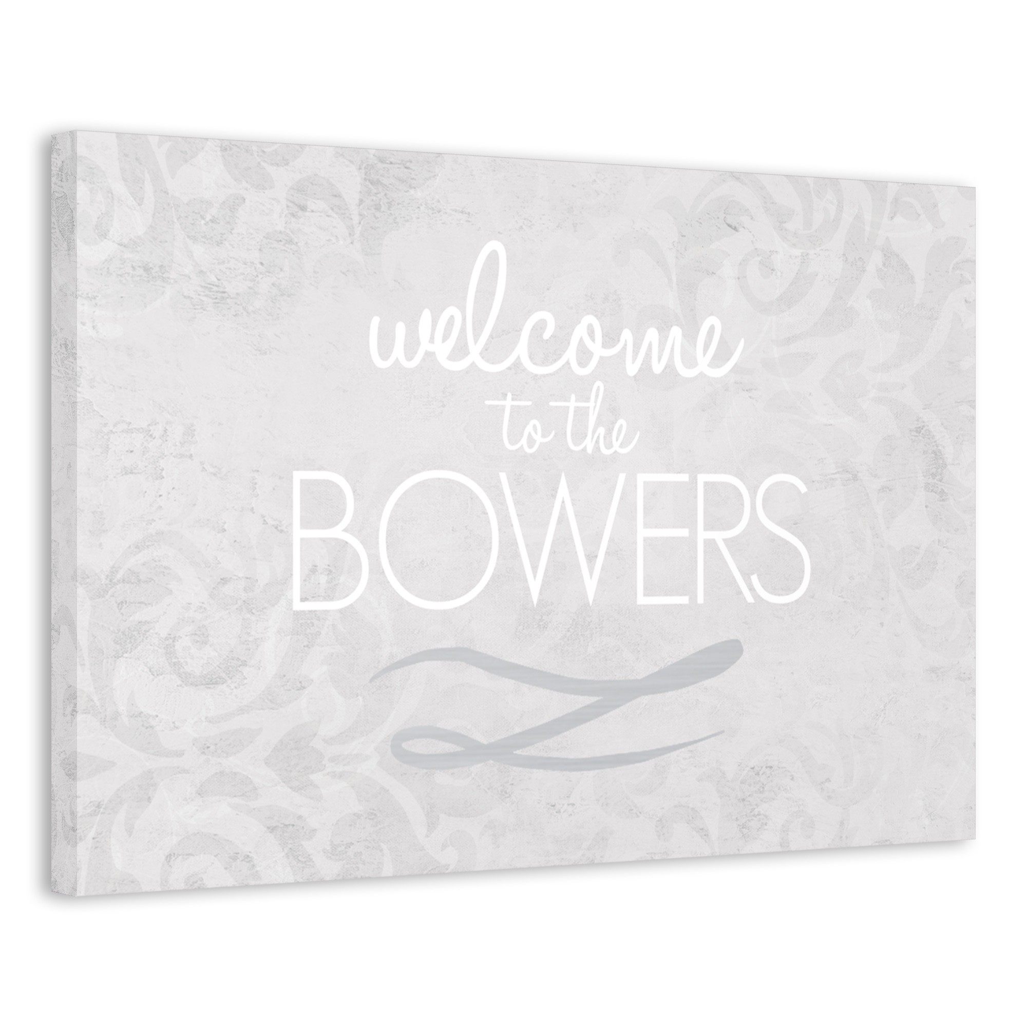 Grey Damask Welcome Sign 24x16 Personalized Canvas Wall Art