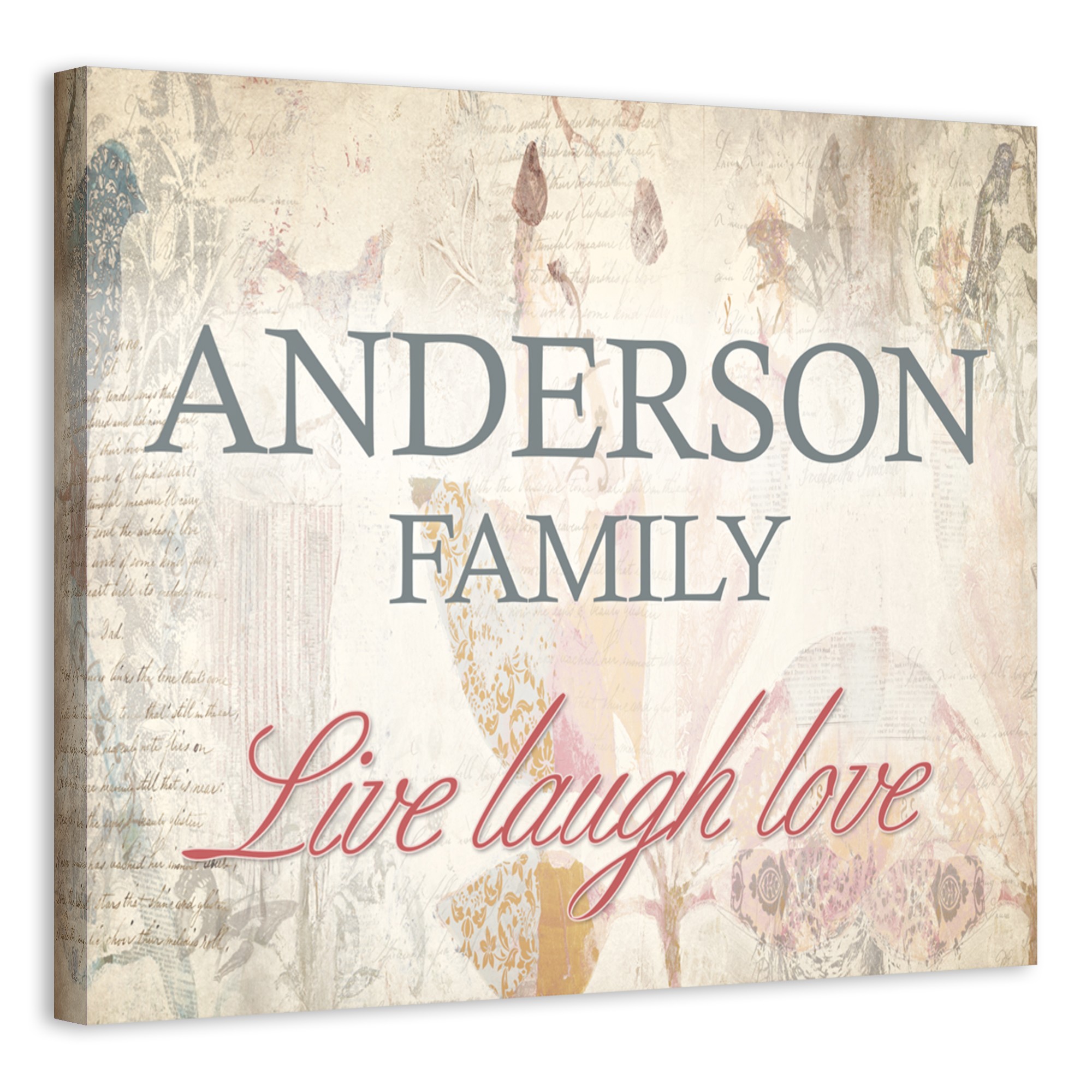 Vintage Live Laugh Love Family Sign 20x16 Personalized Canvas Wall Art