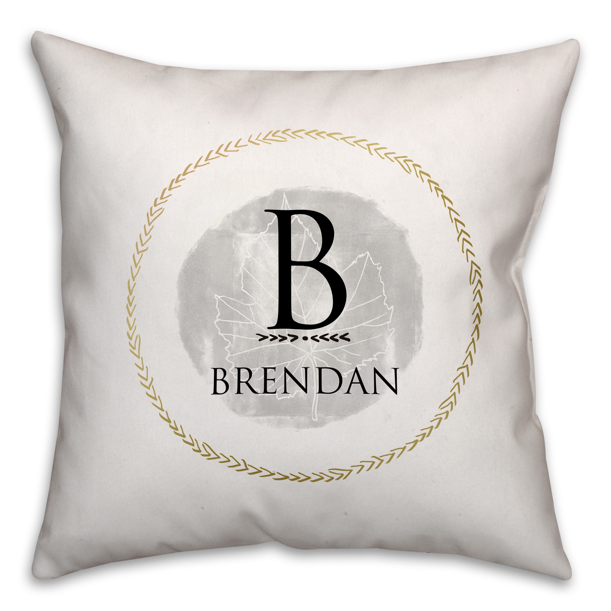 Gold Crown And Leaf Monogram Spun Polyester Throw Pillow - 16x16